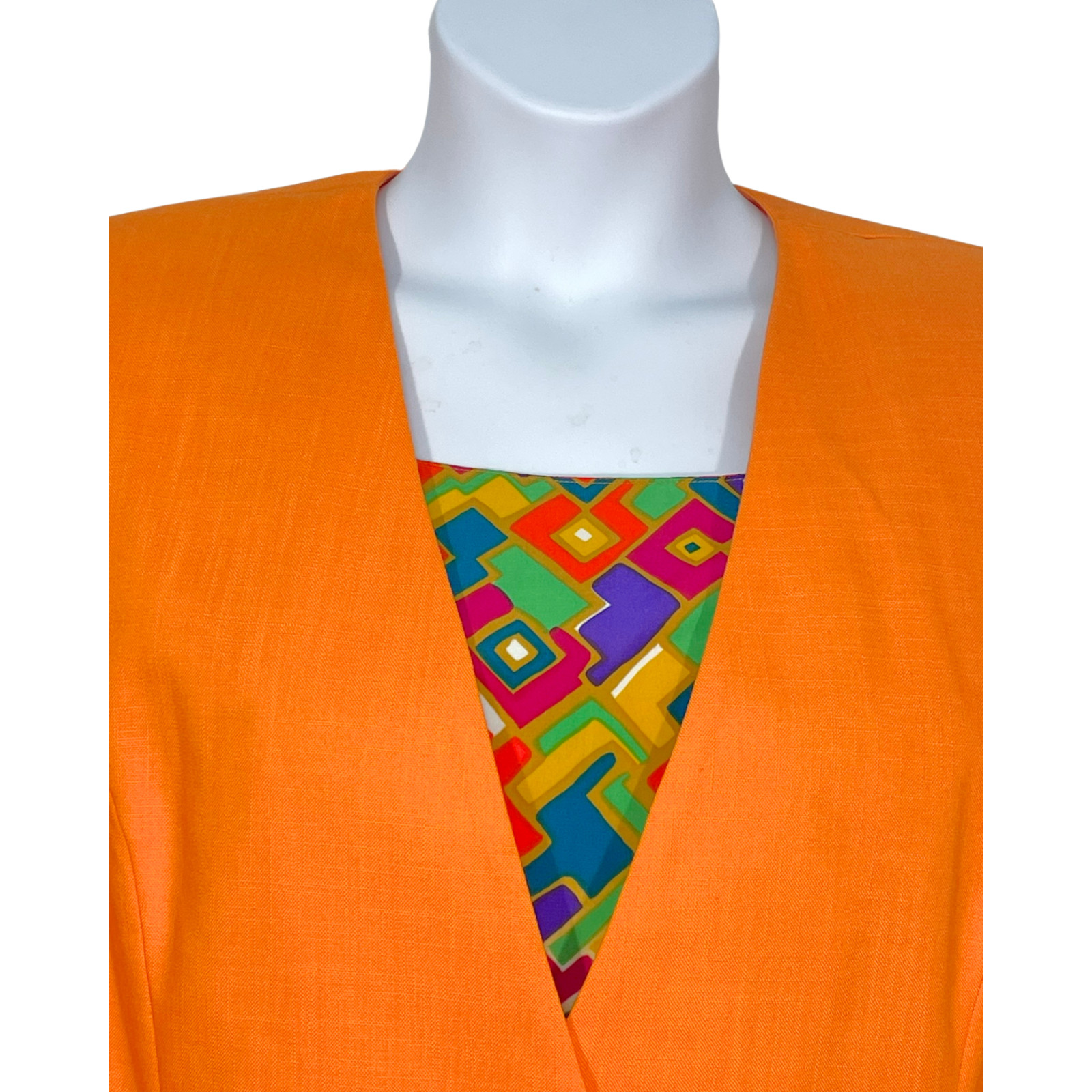 Vintage 90s Gilmor Sz 14 Boxy Suit Jacket Blazer Graphic Print Insert Orange New