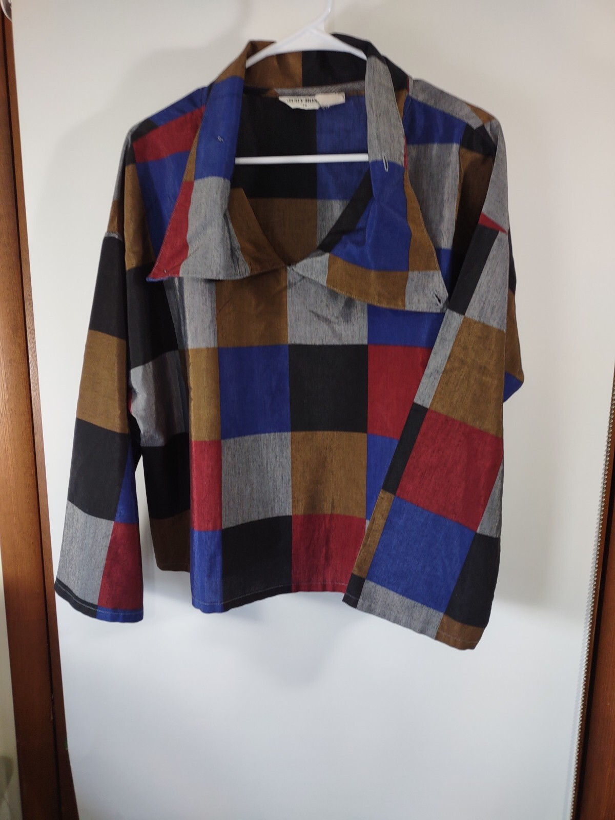 Vtg. 60s/70s Judy Bond Artsy Colorblock Casual Top, Size M, 3/4 Sleeve