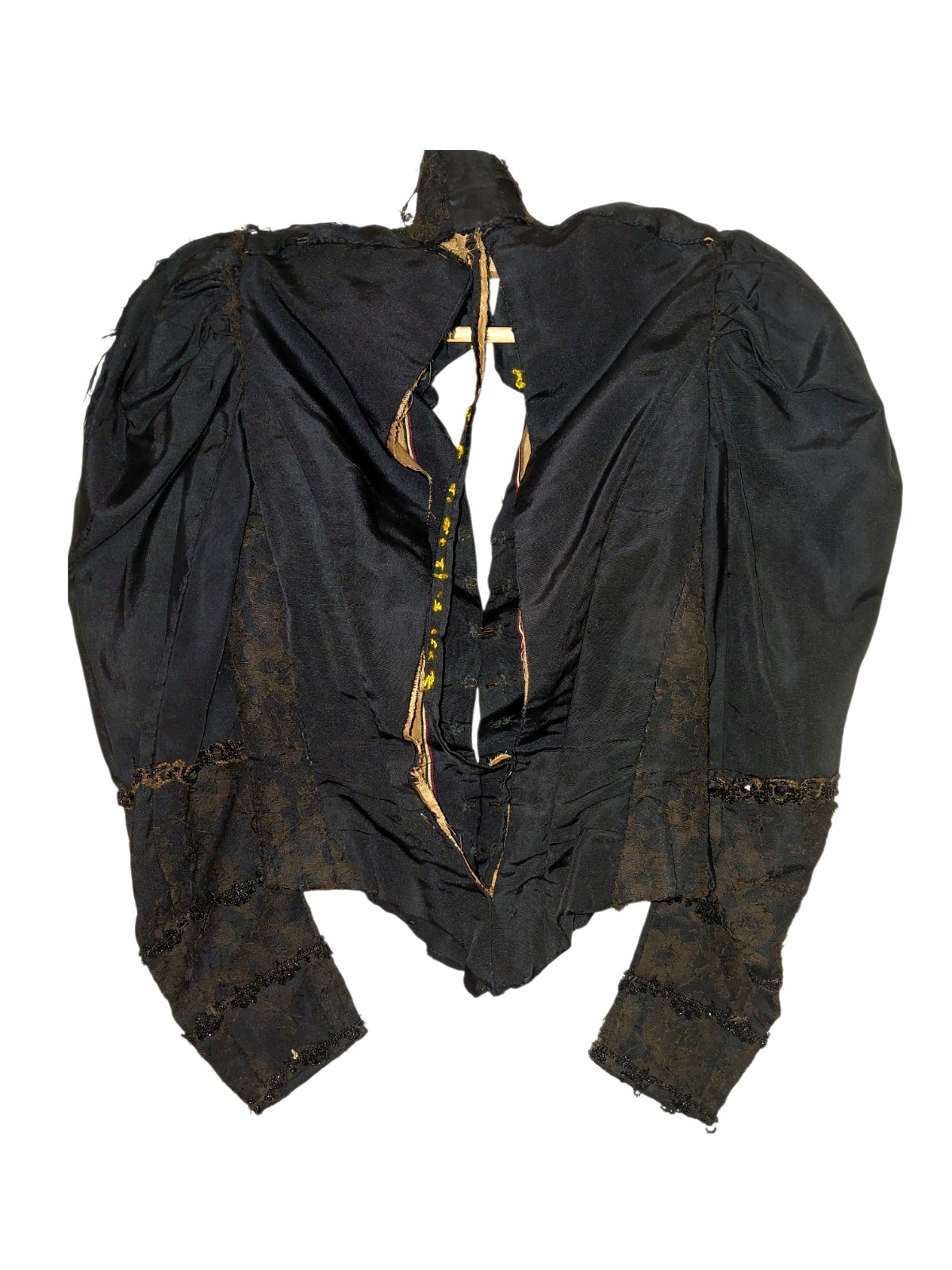 Antique 1890s Victorian Mourning Bodice Silk Faille FrenchJet Beads Wounded Bird