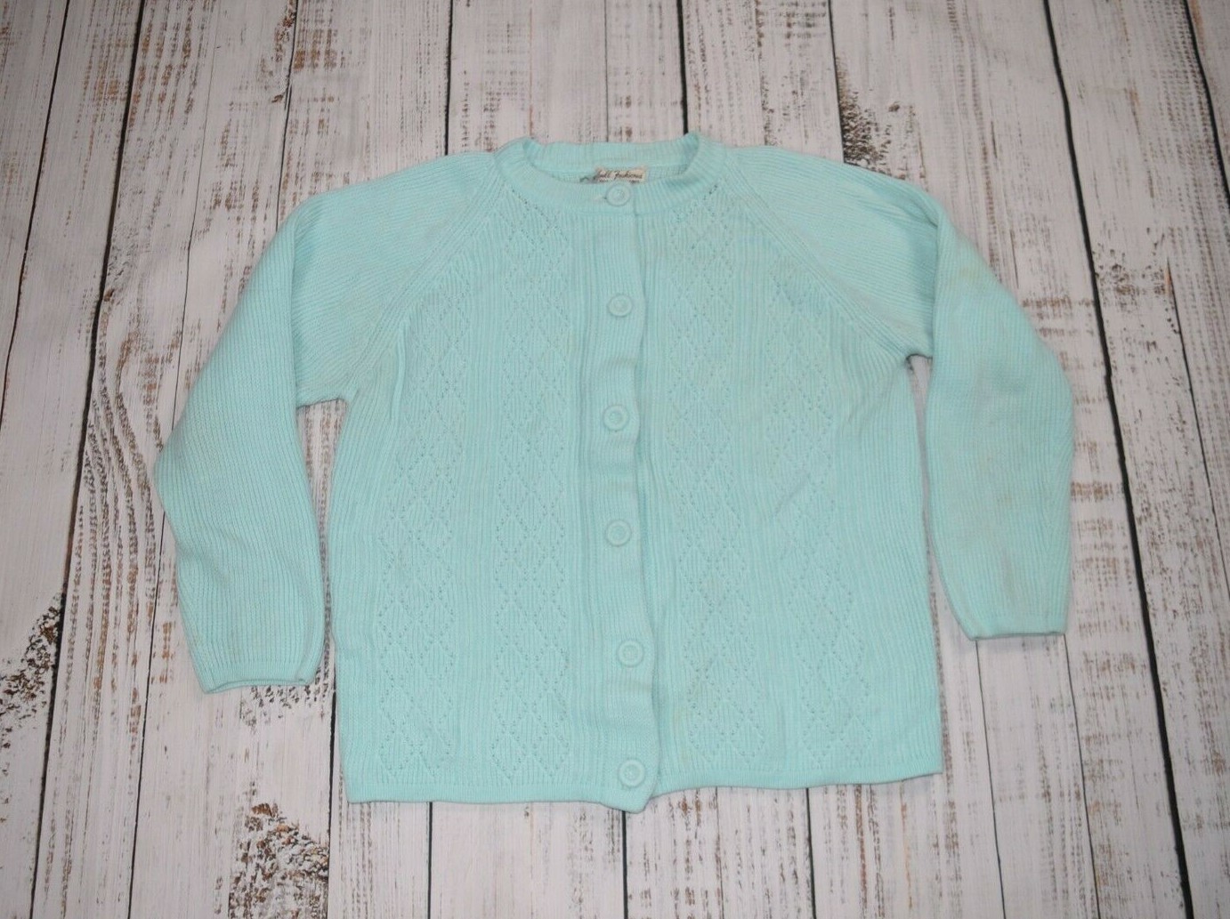 TRUE VINTAGE 60S FULL FASHIONED SEAFOAM GREEN BUTTON CARIDGAN PREPPY ACRYLIC L