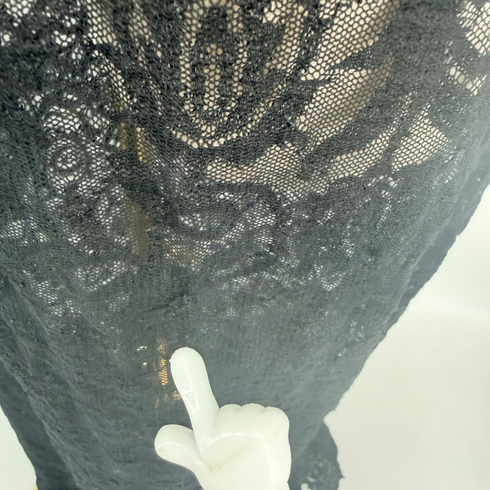 Frederick&rsquo;s of Hollywood Sheer Lace Dress Large Blk Beaded Maxi Mermaid Vintage
