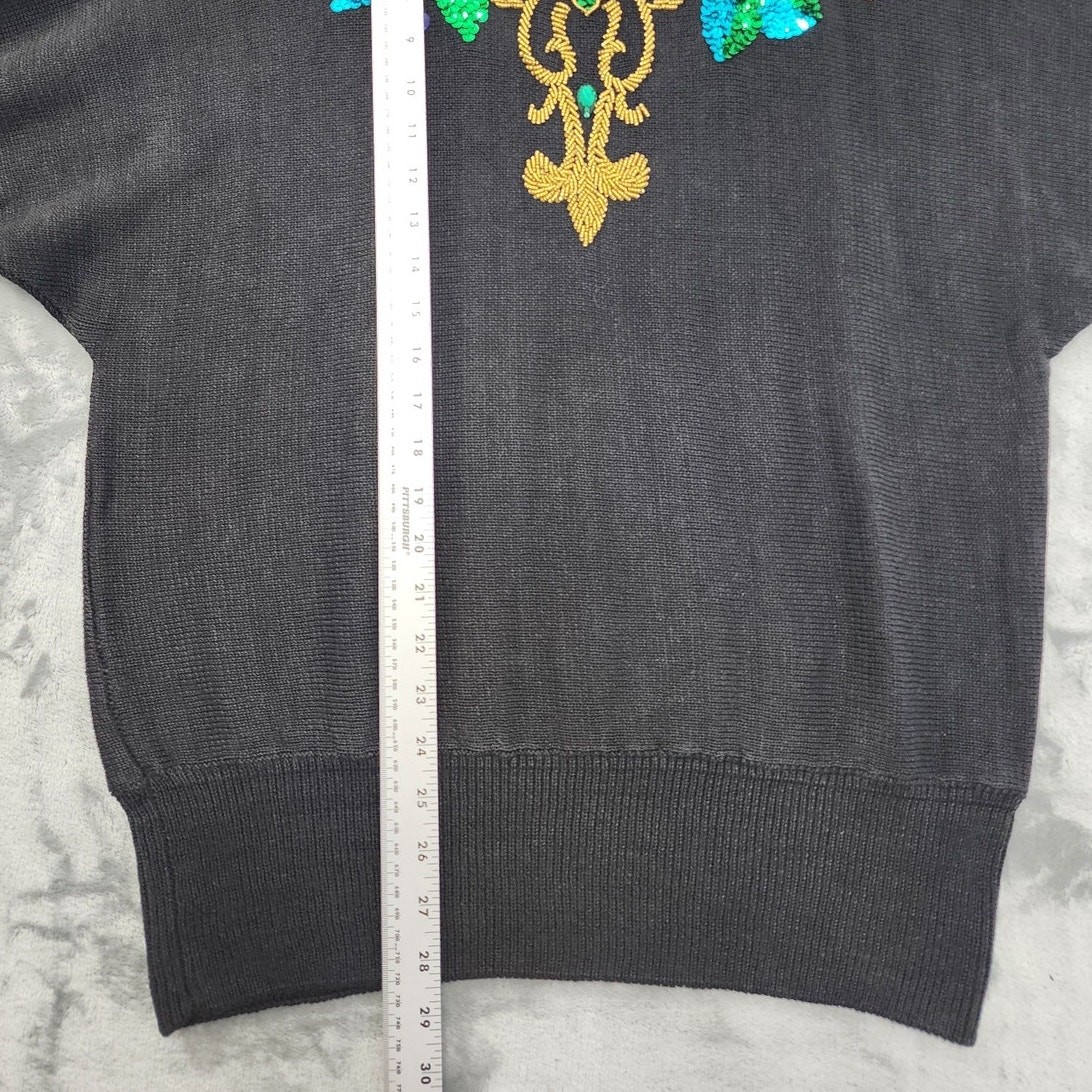 NEW Vintage Fitting Image Sweater Womens 14/16 Black Multicolor Sequin Beaded