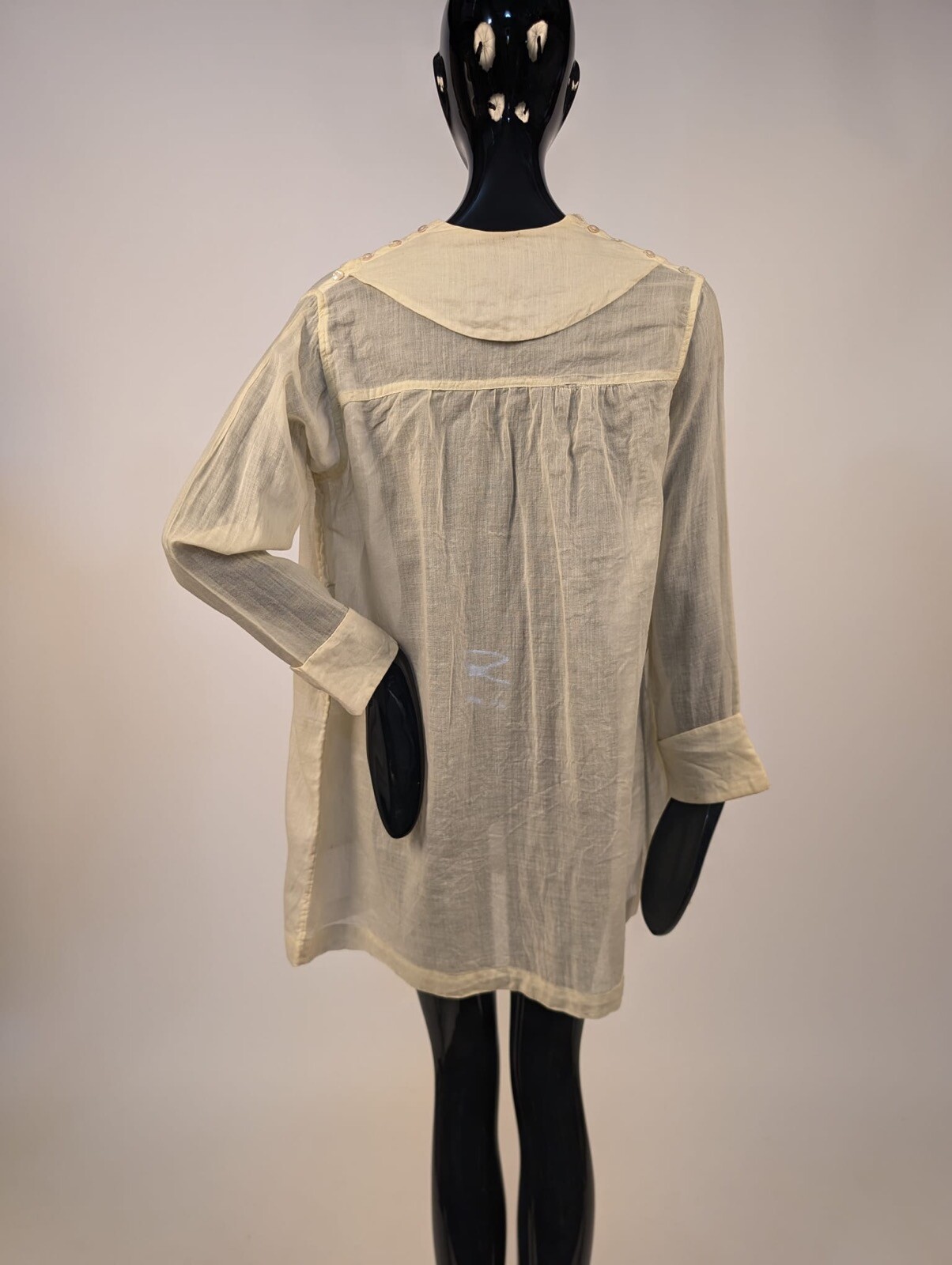 FLAPPER 1920’S PALE LEMON YELLOW SMOCK TOP W TURNED PATCH POCKETS EMBROIDERY