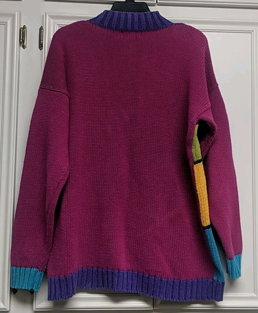 Vintage Reference Point Puzzle Pieces Color Block Sweater Sz M Medium