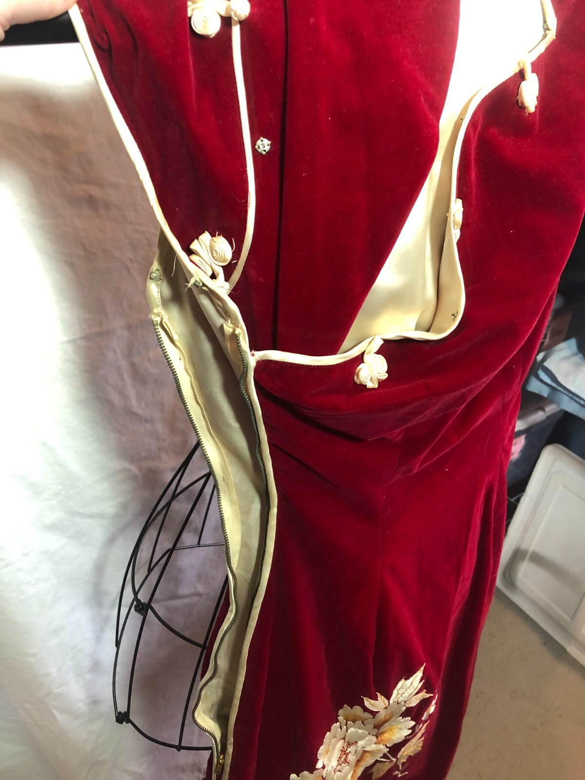 VINTAGE Handmade Oriental MEDIUM Red Velvet-Like Dress #ND