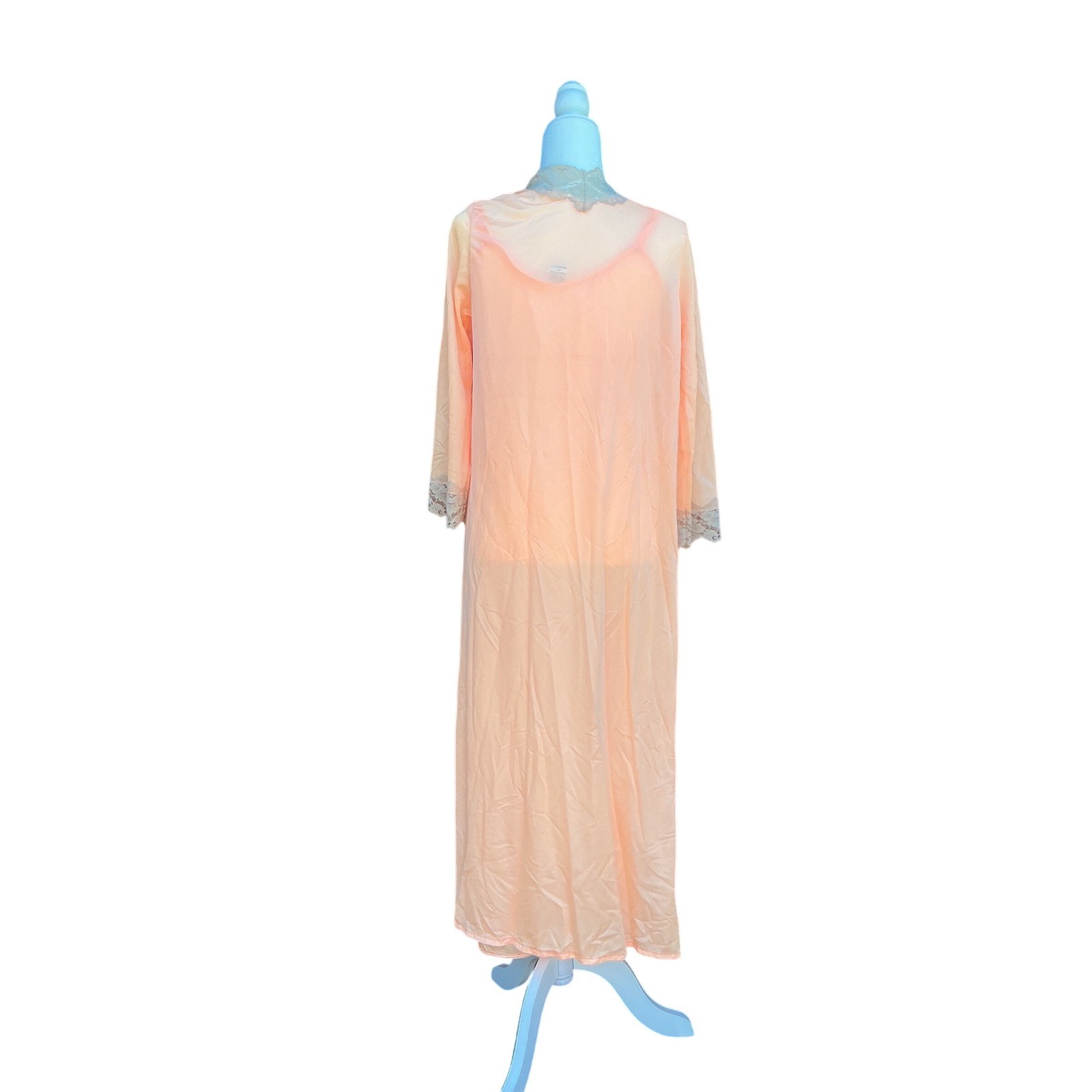 Undercover Wear Peignoir Set Wms S Petite Peach Lace Trim Vintage 70s Romantic