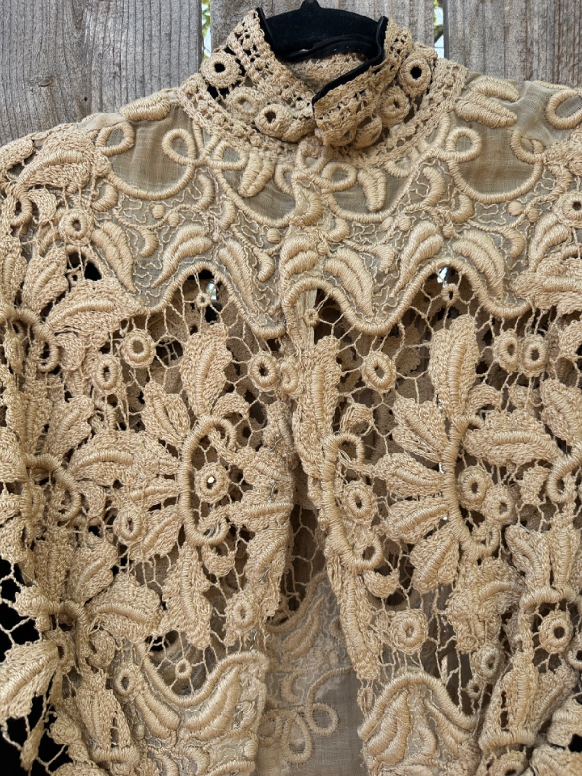 Edwardian Hand Made Irish Crochet Lace and Velvet Blouse Bodice Rare Antique