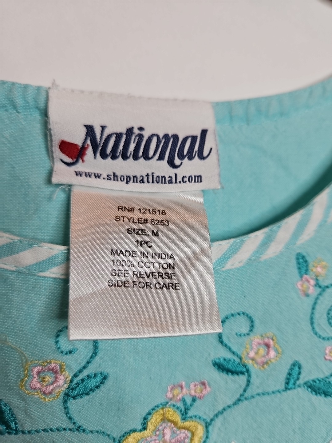 Vintage Embroidered Light Blue Striped Muumuu House Dresses Size Med
