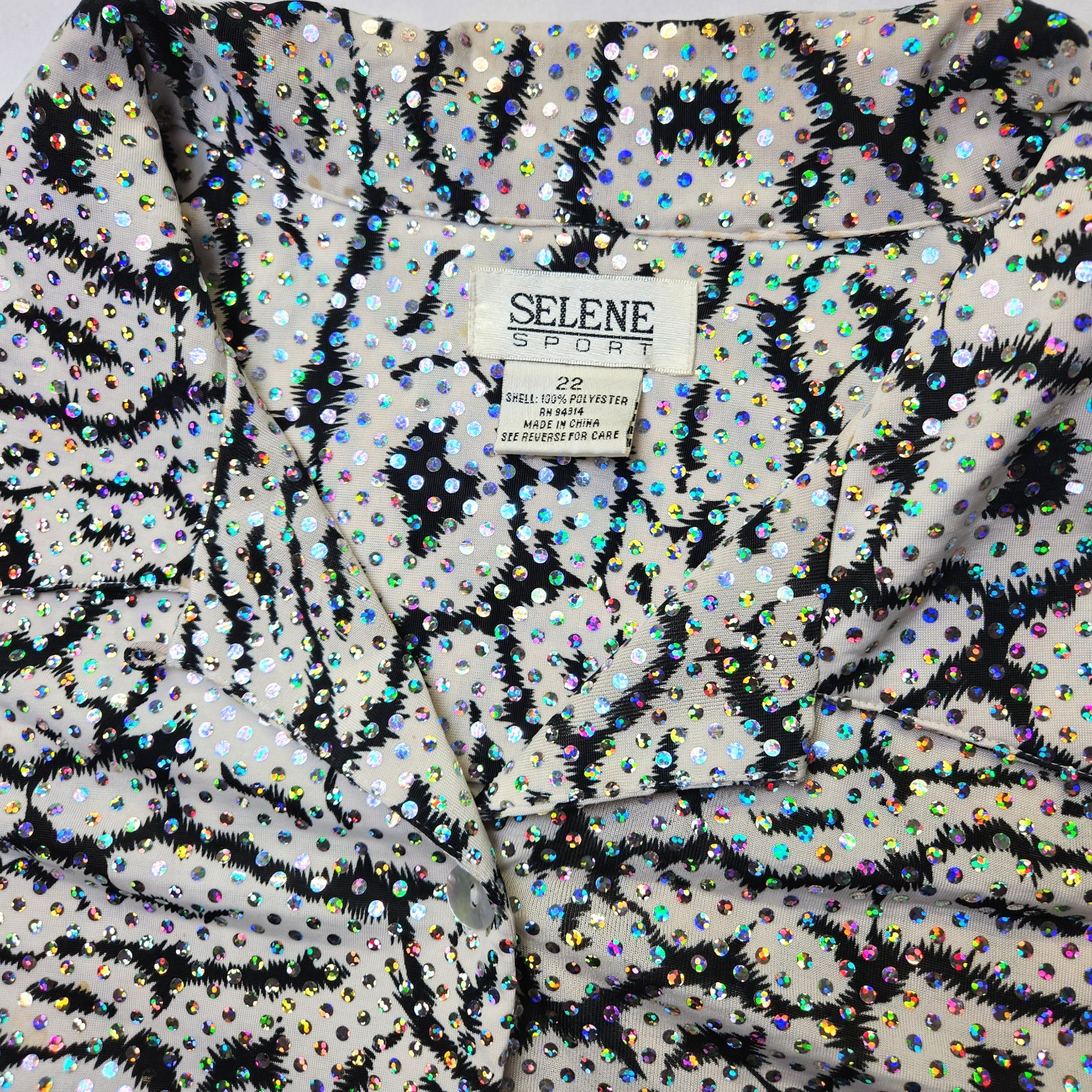 Vintage Selene Formal Top Blouse Beaded Sequin Long Sleeve Rhinestone Womens 22