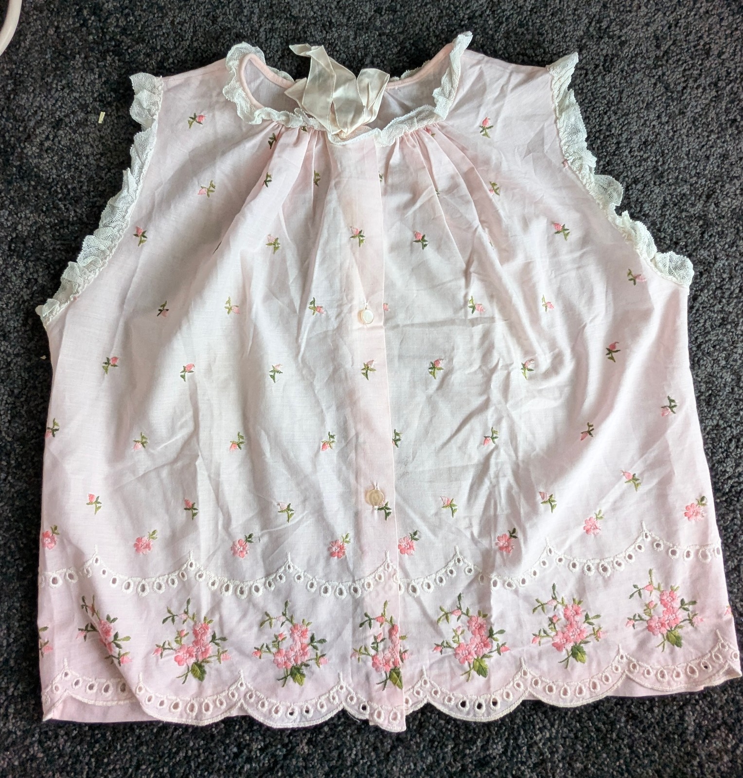 Vintage Leonora Pink 2pc Pajamas PJs 1960s Sz Small Babydoll Embroidered Roses
