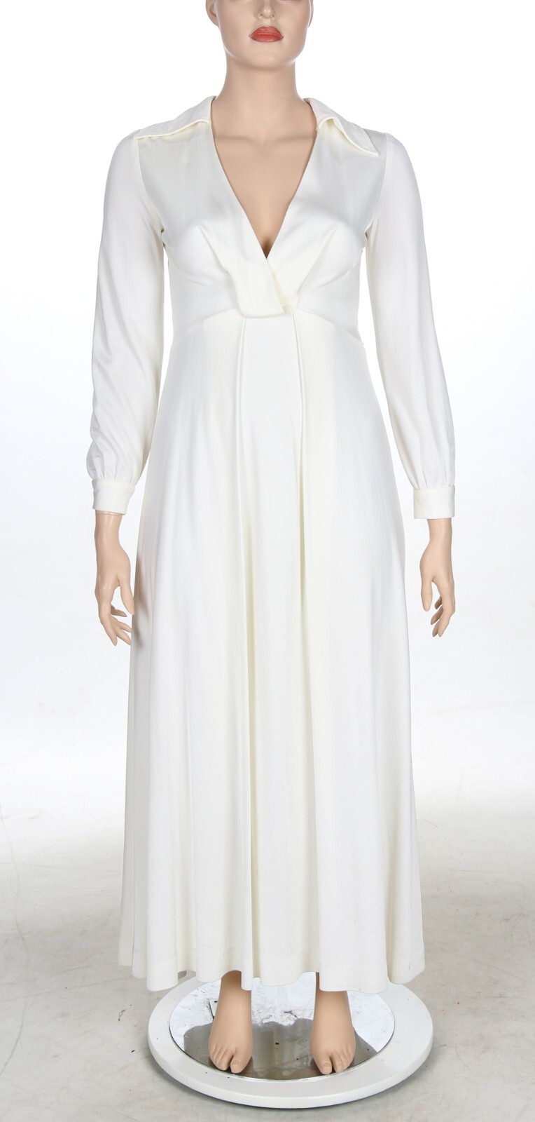 The Eva Gabor Look by Estevez Vintage 60s 70s White Collared Maxi Dress size 14