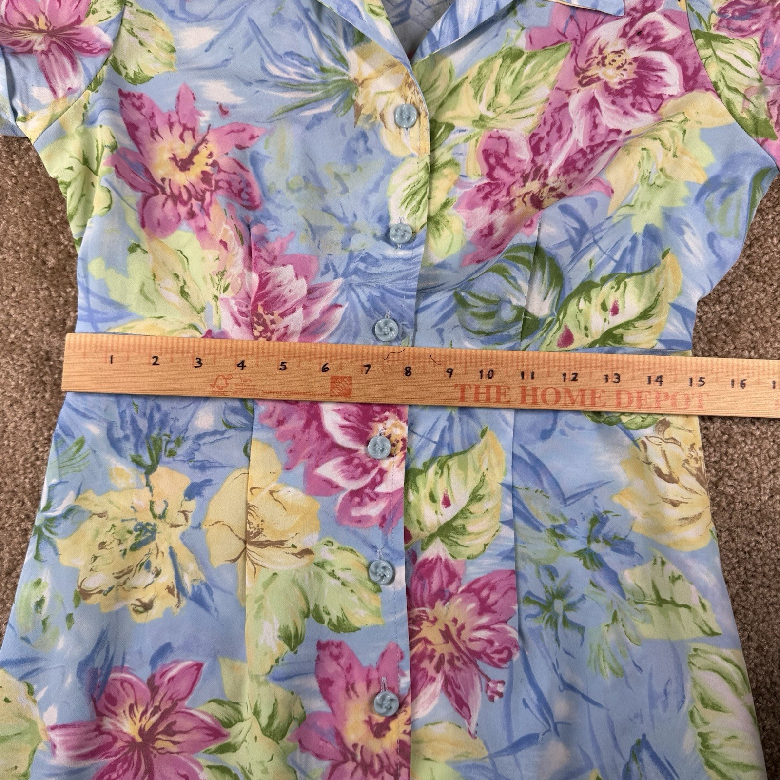 Vintage Joni Blair Blue Floral Button Up Dress Size 9/10