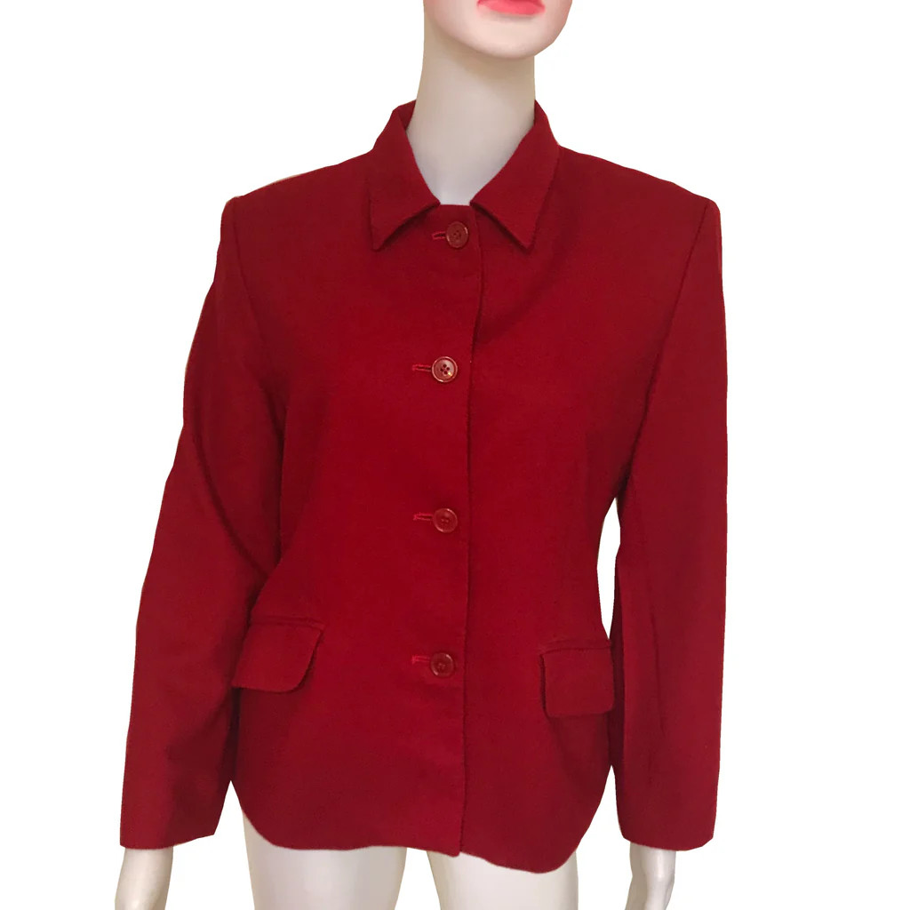 Vintage 80s Benetton Red Wool Blazer Jacket Structured Shoulder Pads Size Small