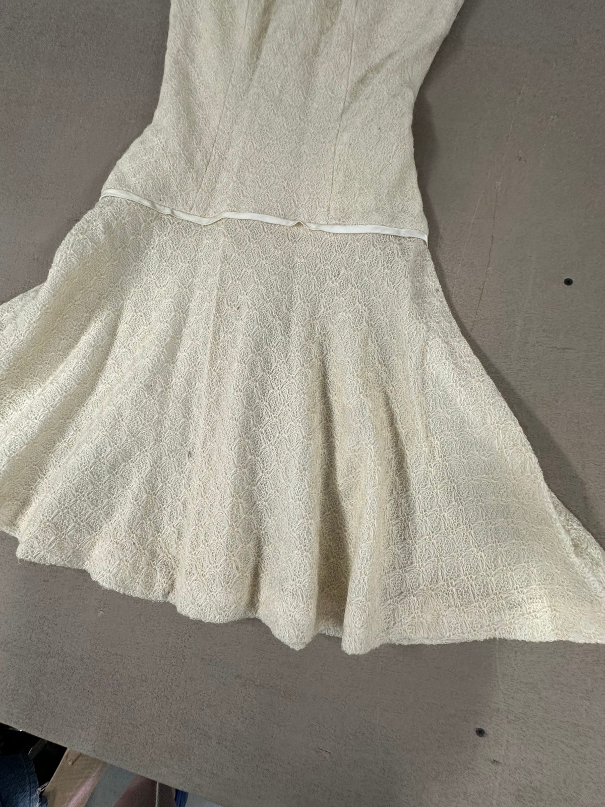 Vtg Parfait Originals Womens Dress 9 Cream Ivory Lace Drop Waist Mod 60s Flared