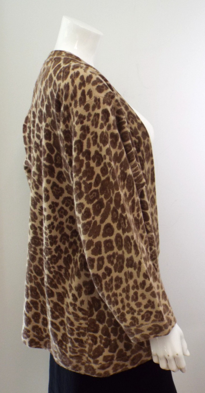 Vintage 1980s KENZO Leopard Lambswool Wrap Sweater LARGE Angora Cardigan Paris