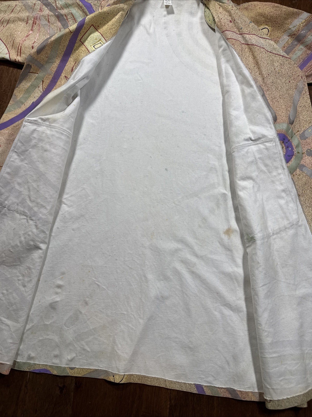 VTG Hand Painted Denim Duster Canvas Trench Coat Open-Front Art 2Wear Outlandis