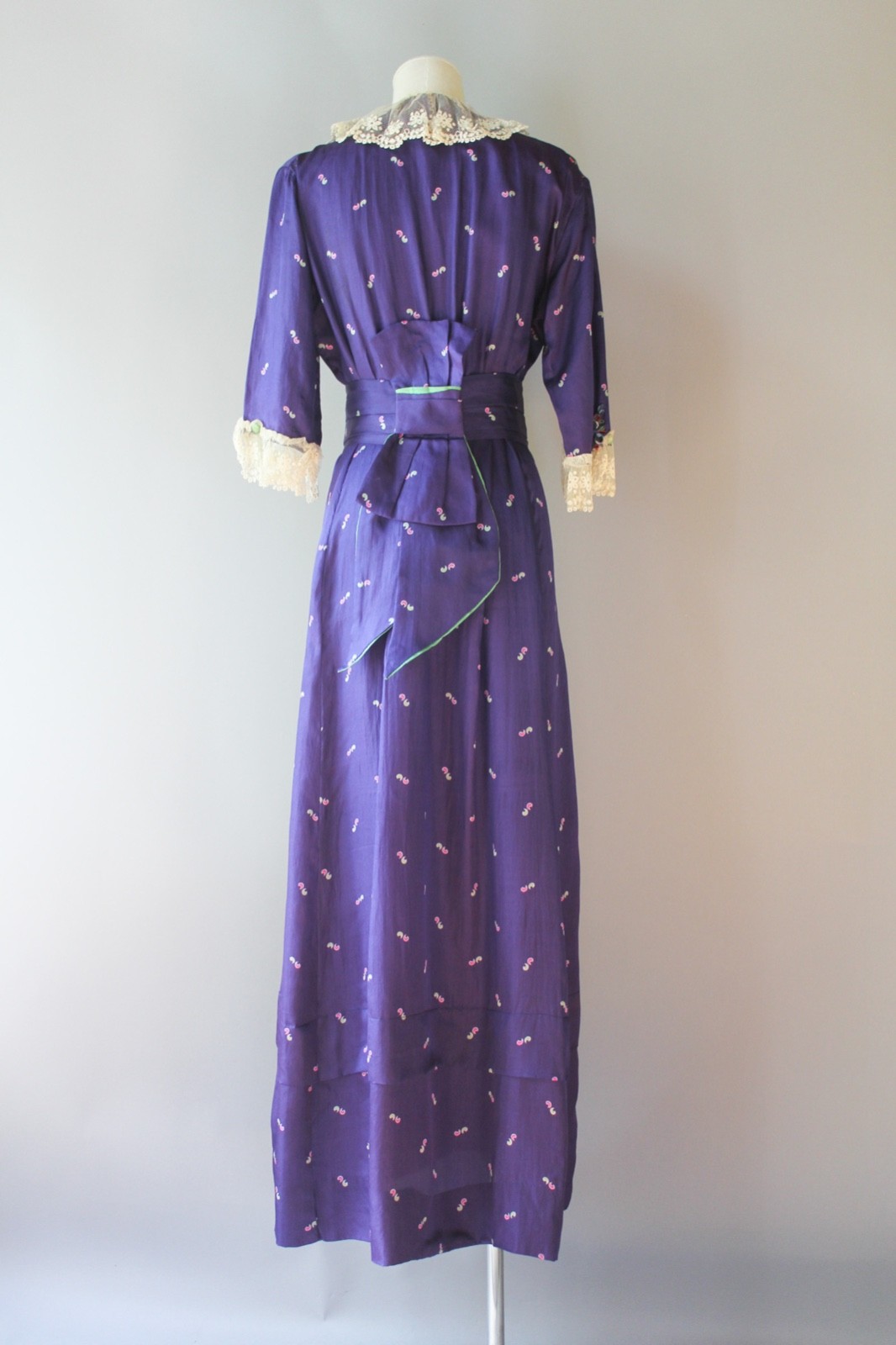 Antique 1910s Edwardian Purple Printed Silk Embroidered Dress Stunning! EX COND!