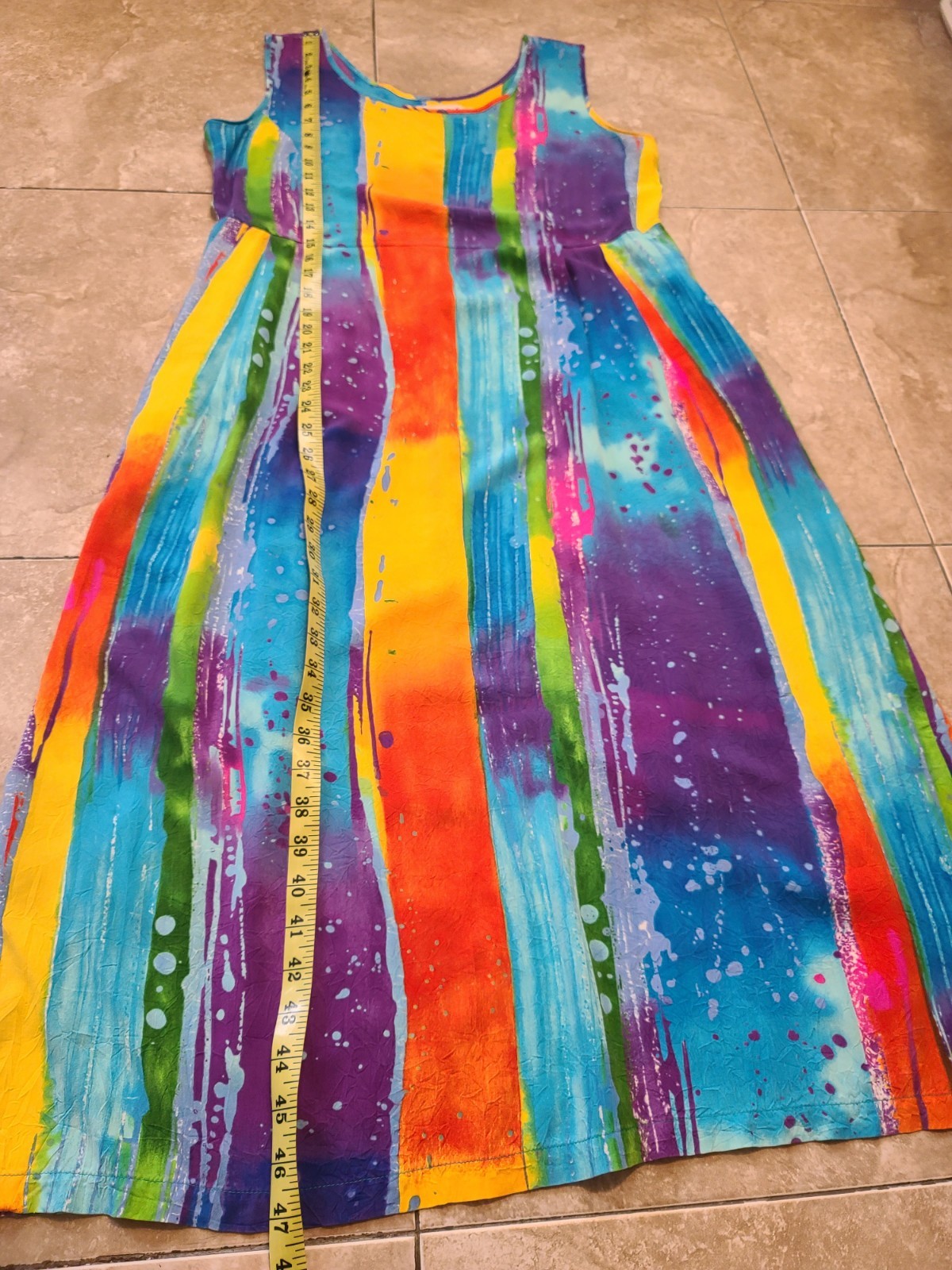VTG Jams World Rayon Rainbow « Waterfall » Midi Summer Dress Women&rsquo;s M Pockets!