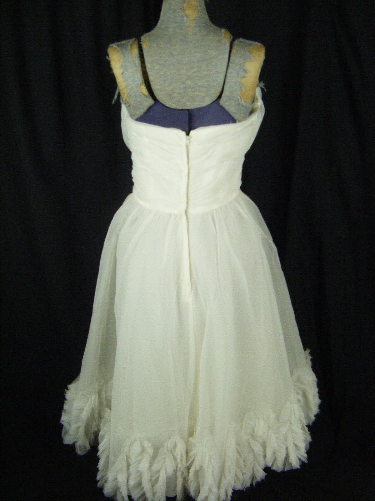 Vtg 50-60s White Strapless Wedding Prom Party Dress w/Ruffle Hem-Bust 34/2XS-XS