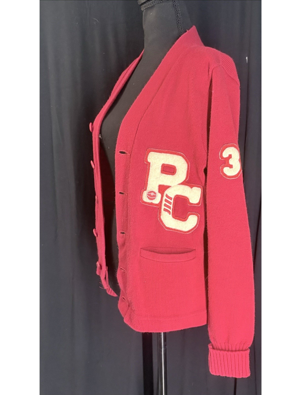 Vintage Cherry Red Varsity Letterman Jacket Cardigan 1960’s/1970’s Size Small