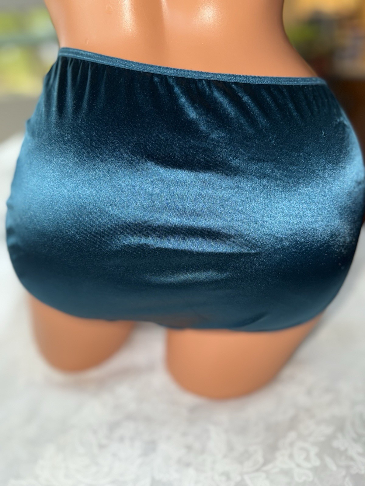 Vtg Vanity Fair Panties Second Satin High Cut Brief Pretty Peacock Blue Teal 6 M