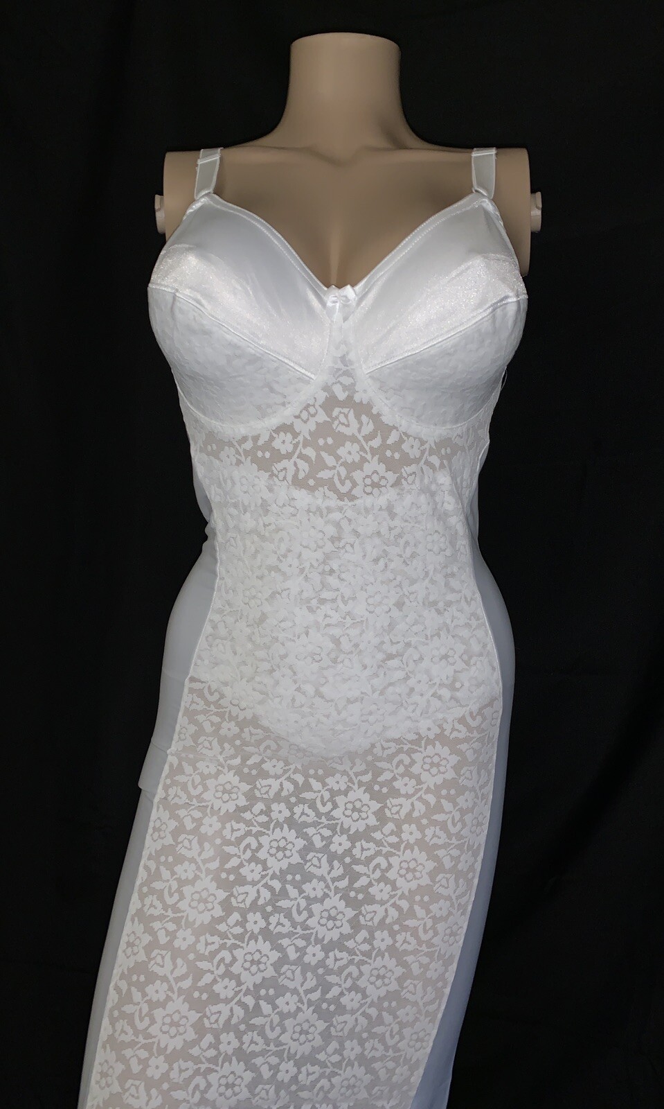 38 DD NOS VTG Satin Lace Bra Girdle Full Slip Spandex One Piece Body Shaper