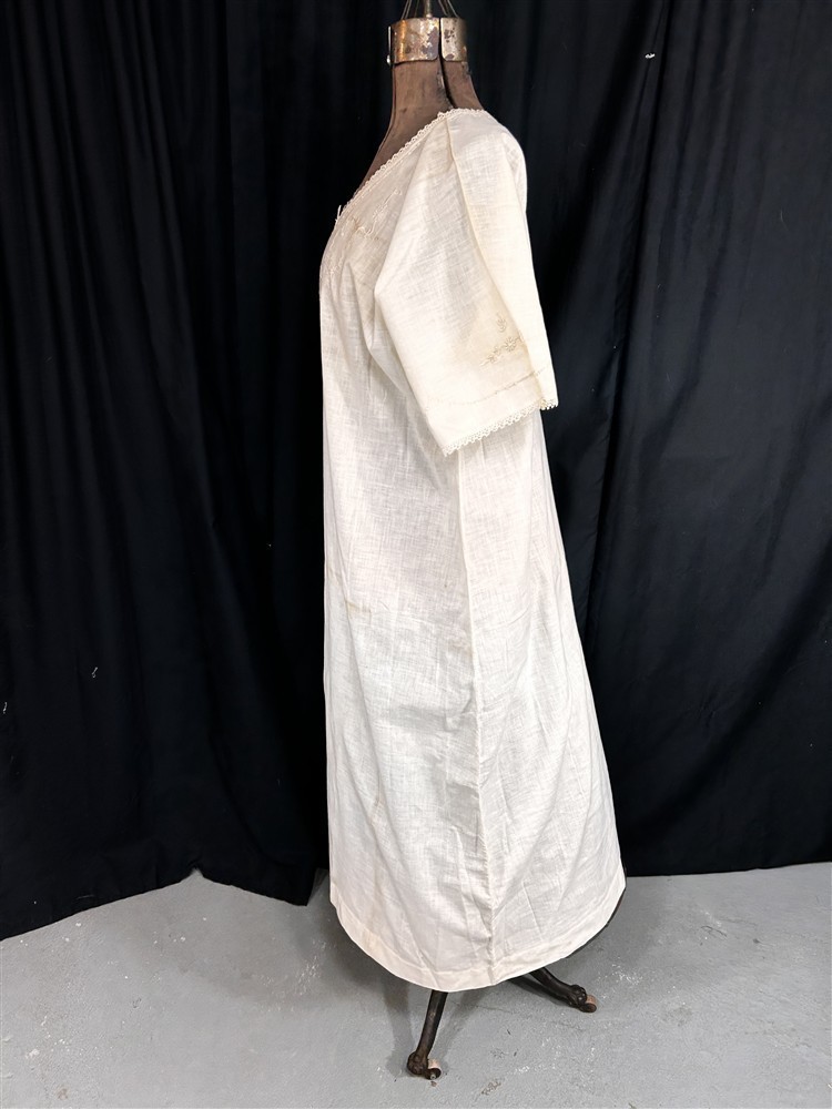 antique night gown long cotton lace embroidered flapper bust 48 original 1920