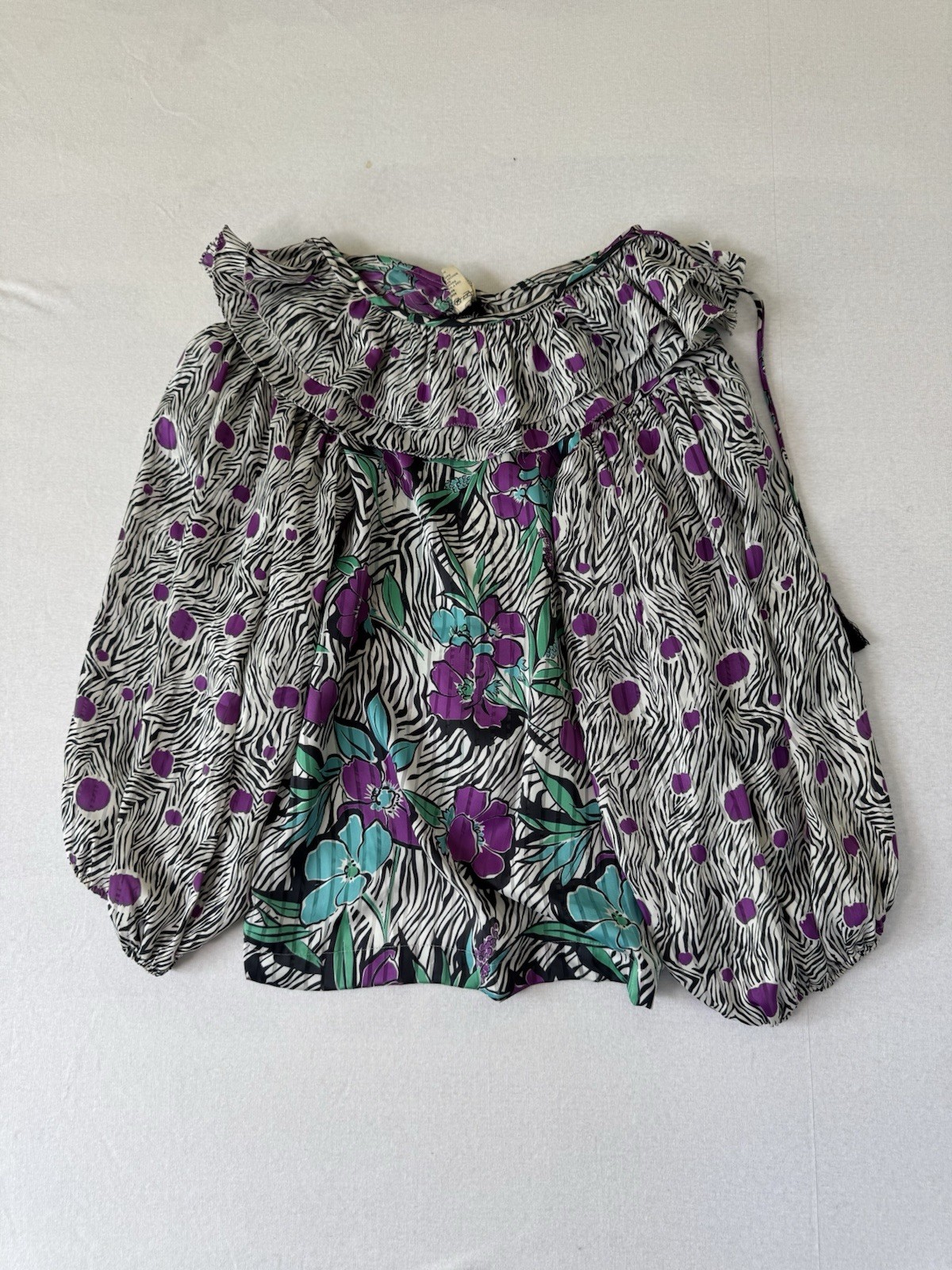 Diane Freis Georgette Blouse Maximalist 80s Ruffles Tassles
