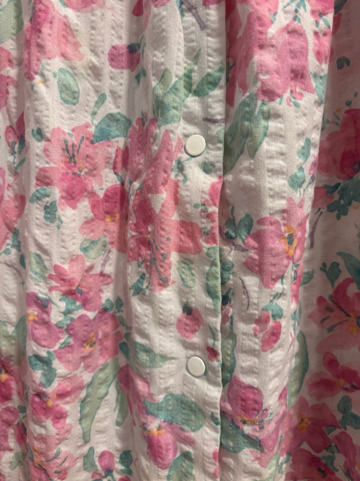 Vintage 90s Miss Elaine Size 1X Nightgown Robe Snaps Pockets Seersucker Lace