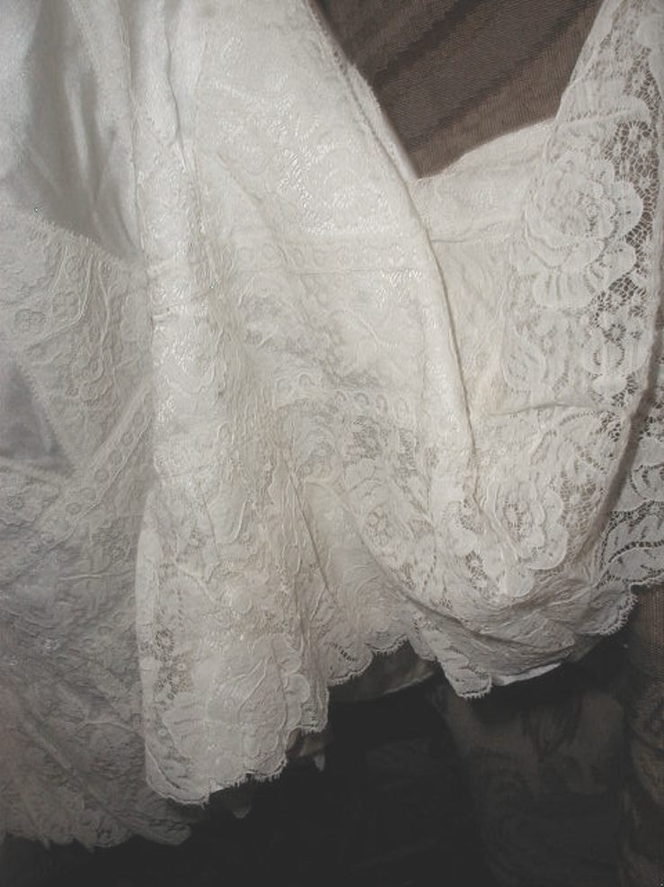 Exquisite Antique French 1910 Edwardian Silk Slip Skirt w Lace Flounce Cream VG