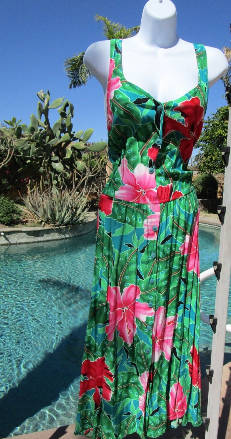Vintage 80s dress sundress Carol Anderson pockets tropical M 38/40&Prime; bust