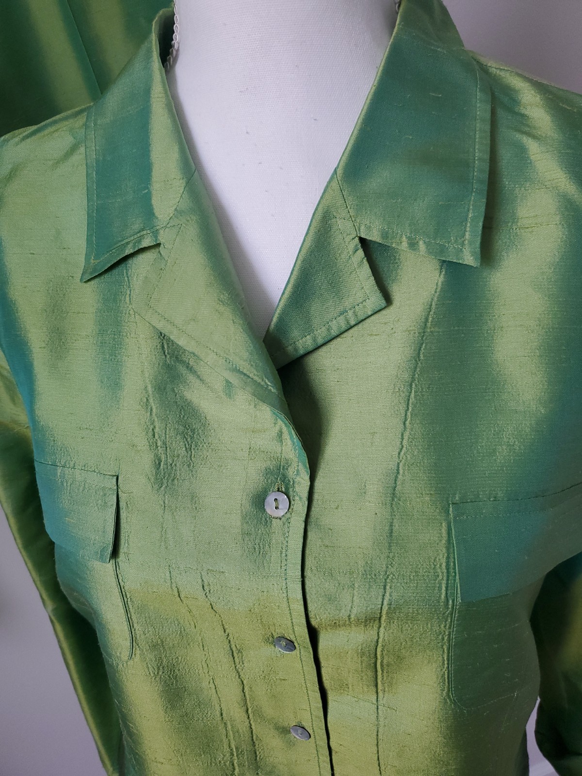 ALLISON TAYLOR Vintage Silk Lime Green 2pc Pant / Jacket Suit Women&rsquo;s XL /14