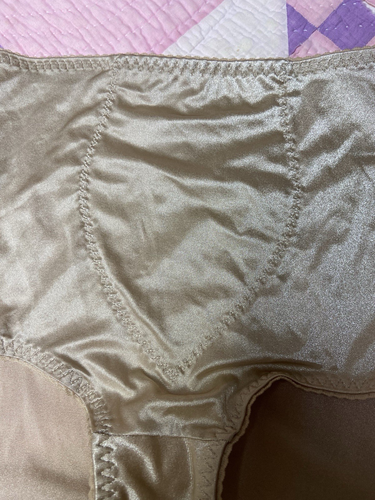 Vtg. Cupid Brief Light Support Shiny Stretch Beige Size L Granny Sissy Panty