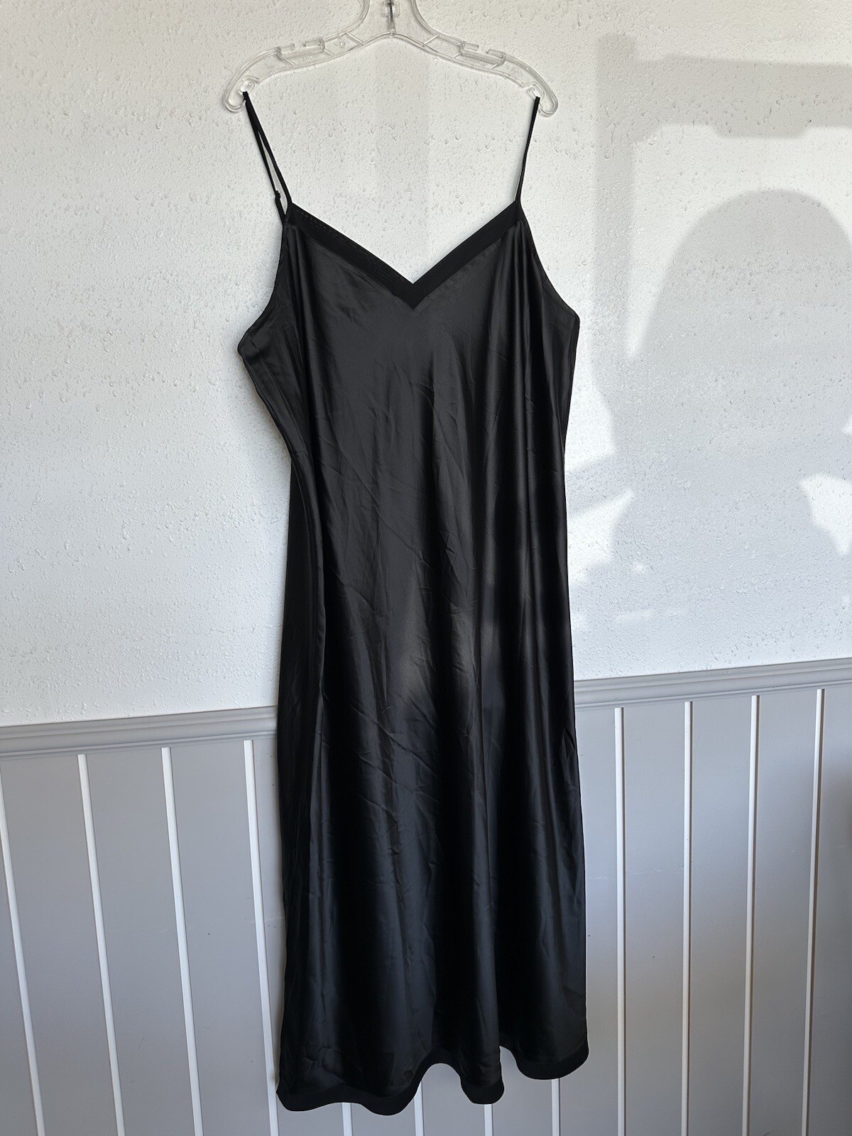 Vintage Cabernet Black Polyester Spandex Slip Dress & Robe w Belt Set Size XL