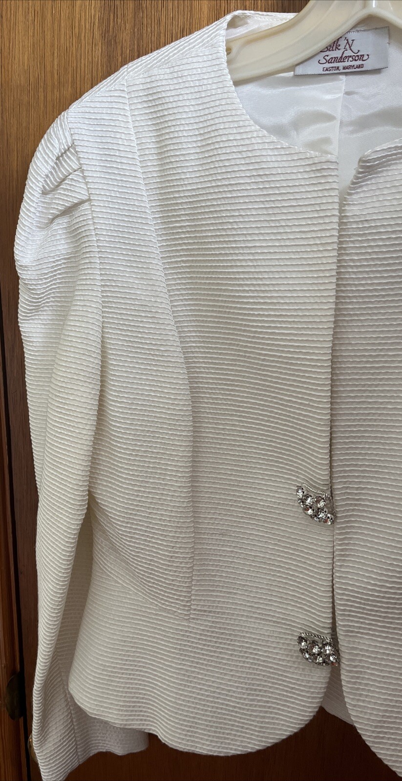 Vintage SILK &lsquo;N SANDERSON Blazer Jacket Off-White RHINESTONE BUTTONS Peplum