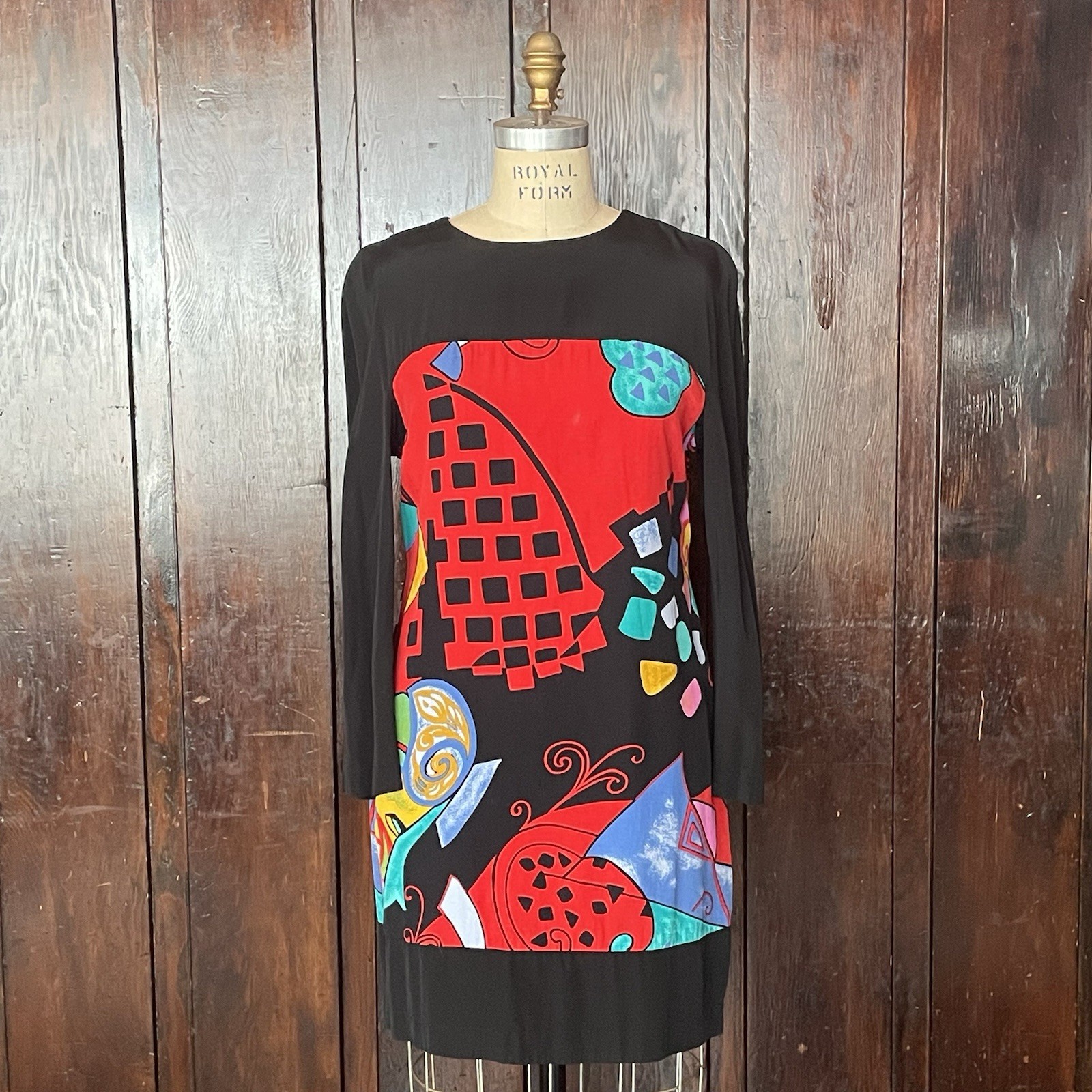 Vintage 80s/90s Colorful Long Sleeve Dress Memphis Milano Size Medium