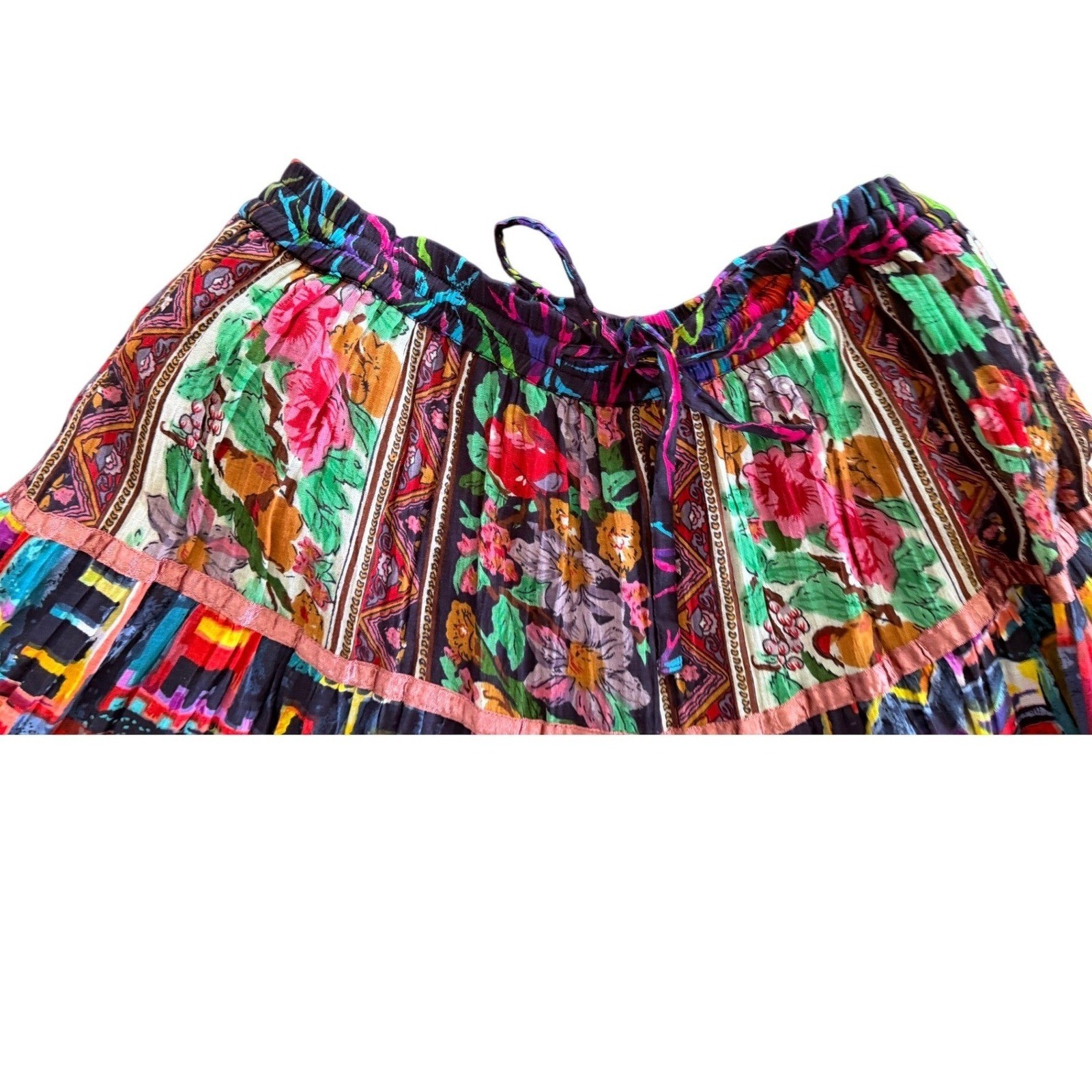 TravelSmith PM Floral Patchwork Tiered Skirt Festival Peasant Cottagecore Ethnic