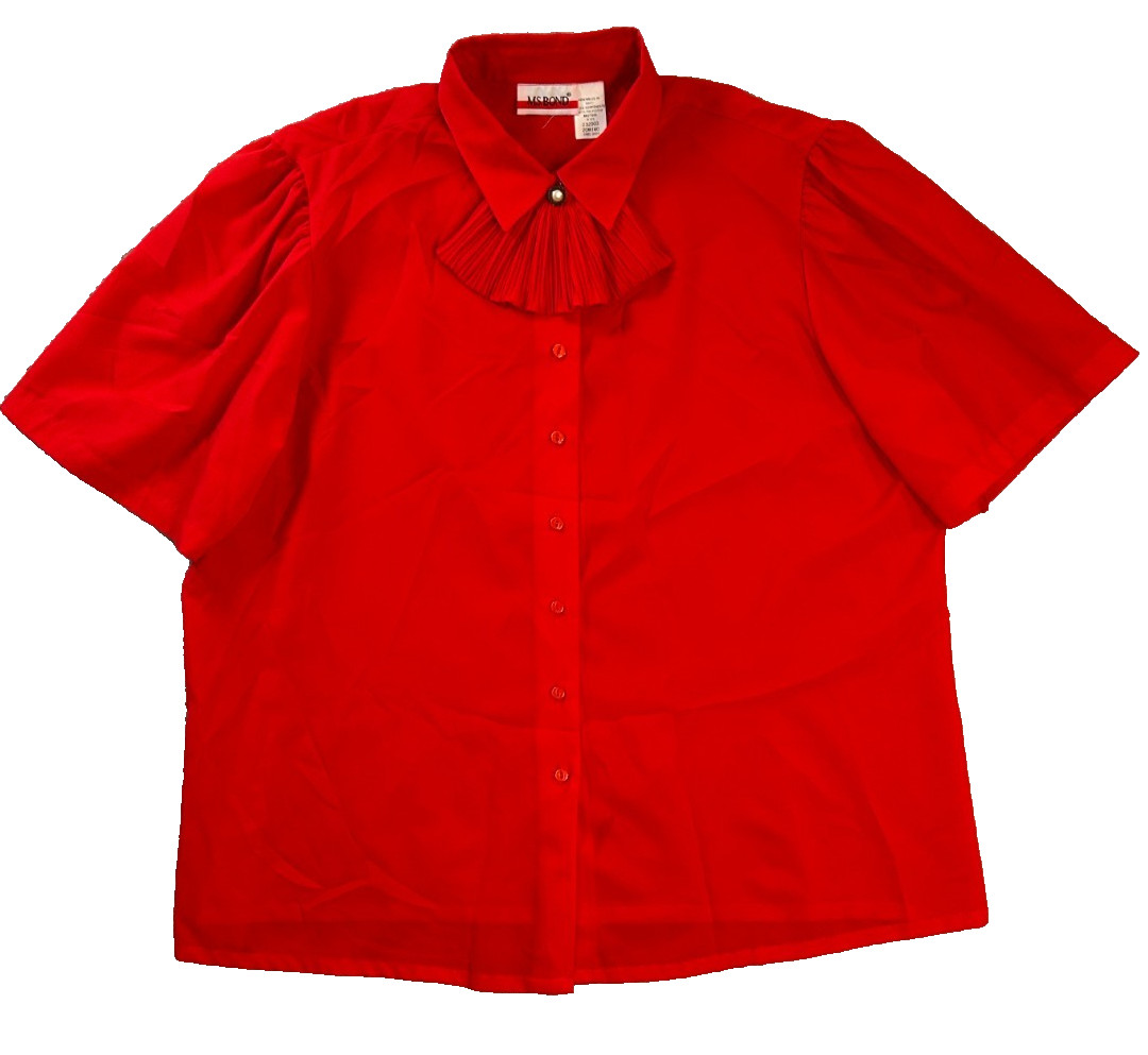 Vintage Bond Blouse Women&rsquo;s Sz 20W Red Fantail Bow Secretary 70s 80s NWOT