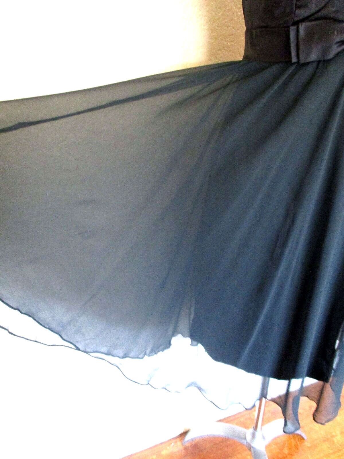 Vintage Elinor Gay Dress Black Satin Top Chiffon Skirt Sleeveless Empire Waist