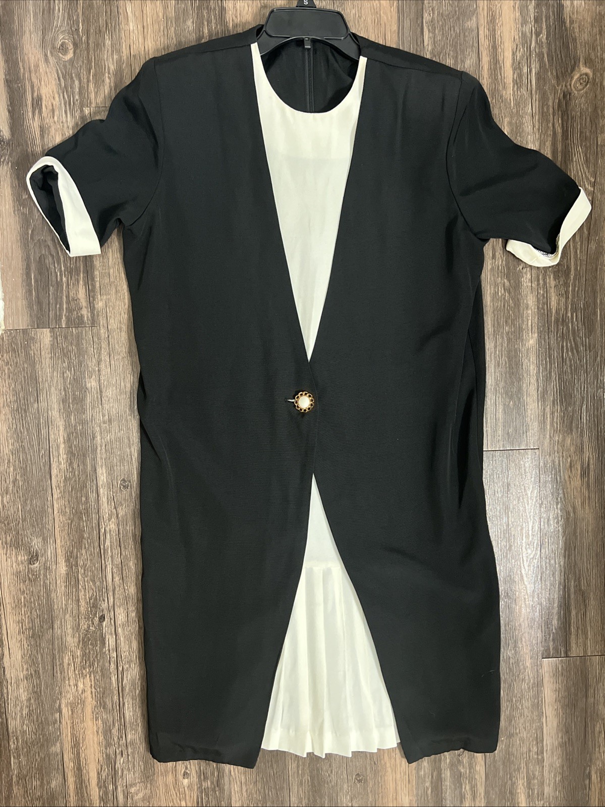 Vintage 80&rsquo;s Drop Waist Office Midi Dress Petite 6 Black White Made USA