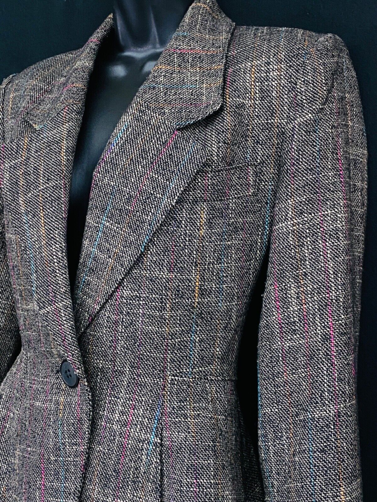 Vintage 1980s gray jacket, Victorian style wool rainbow blazer tailored S