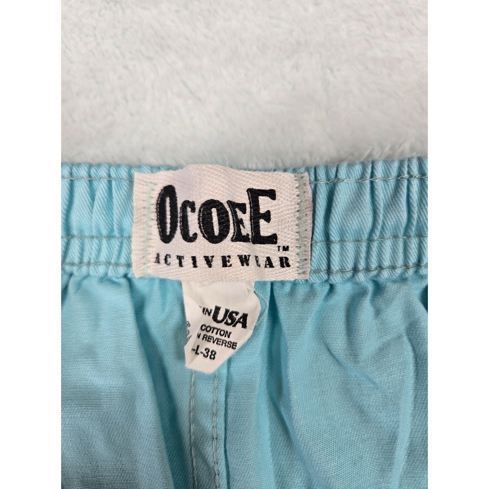 Ocoee Activewear Light Blue Cotton Elastic Waist Short Vintage 90s Made in USA L