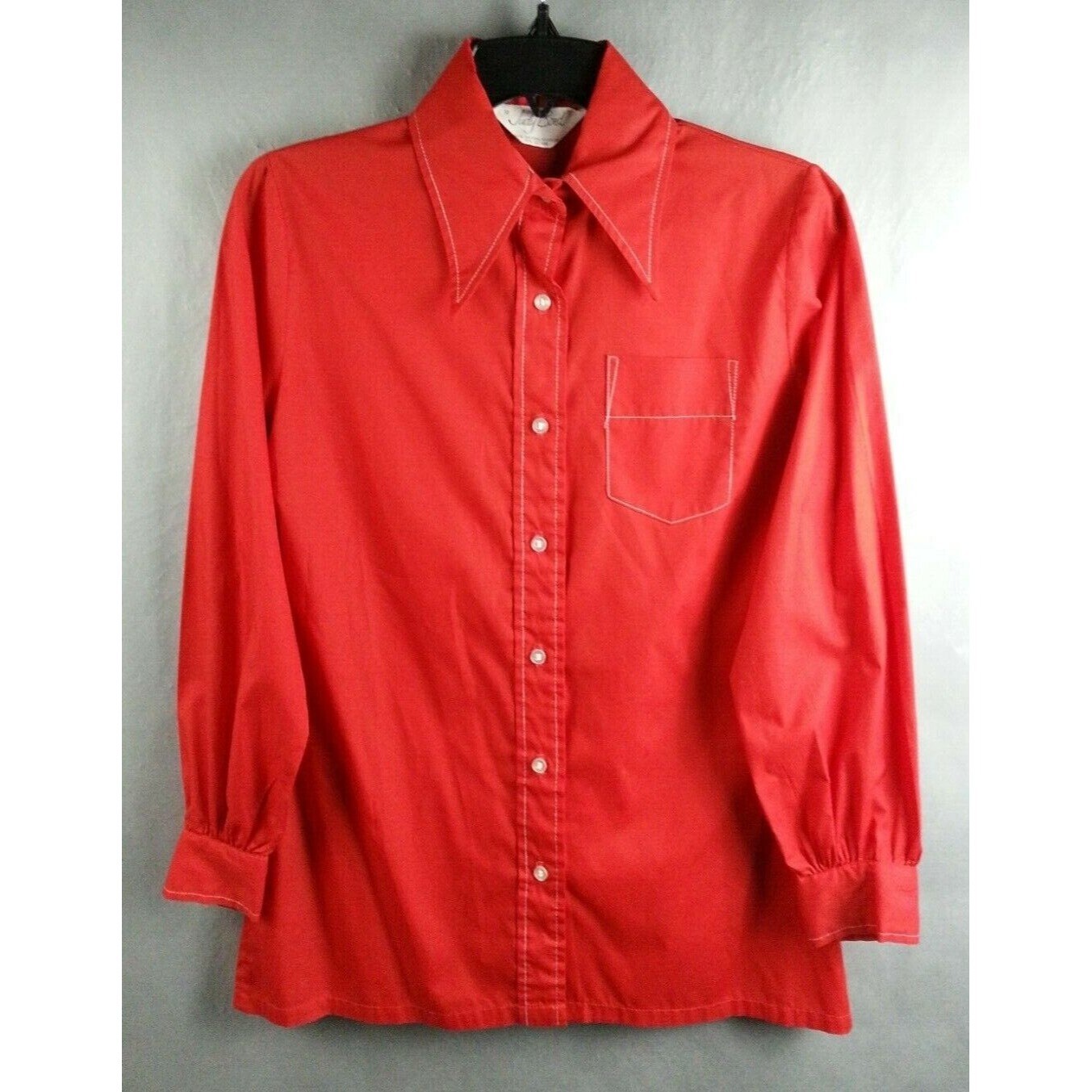 Vintage 1960s Judy Bond Red Long Sleeve Shirt Top Size 10 Womens