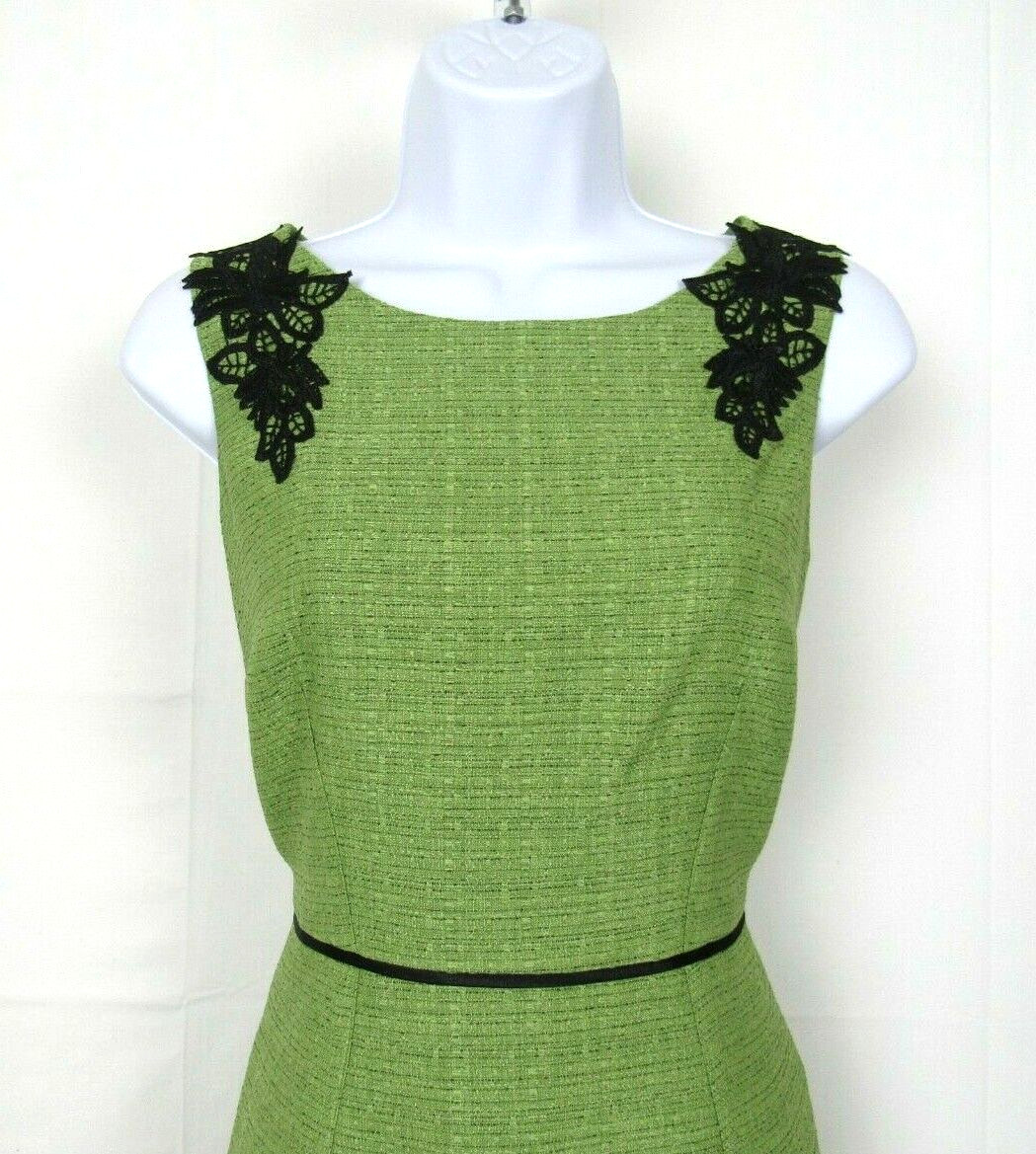 VTG 1990s 2000s EVAN PICONE BLACK LABEL SIZE 2 GREEN DRESS BLACK EMBROIDERY TRIM