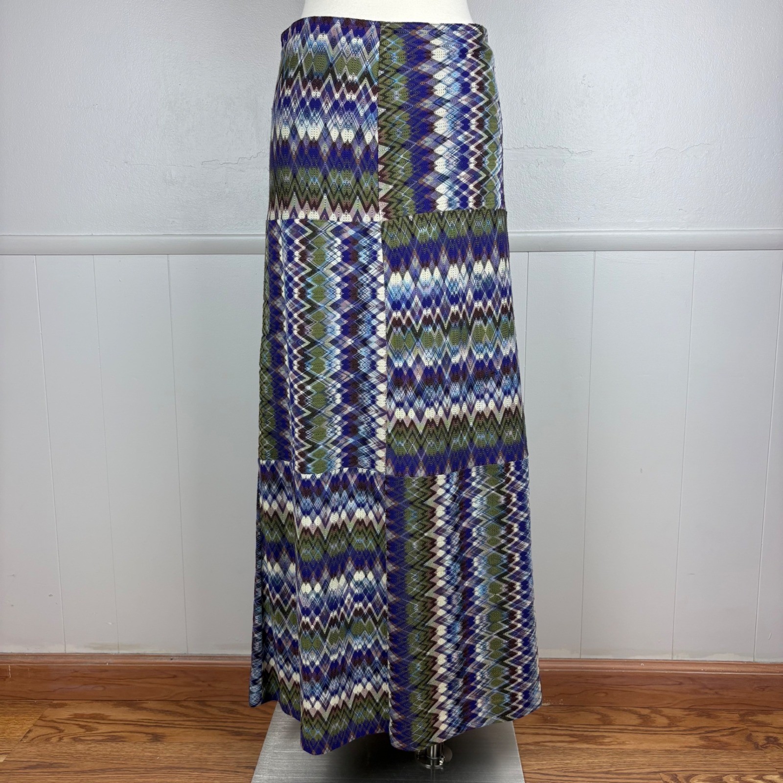 Missoni Vintage Maxi Skirt EU 40 Zigzag Patchwork Purple Wool Silk Lined 70s 80s