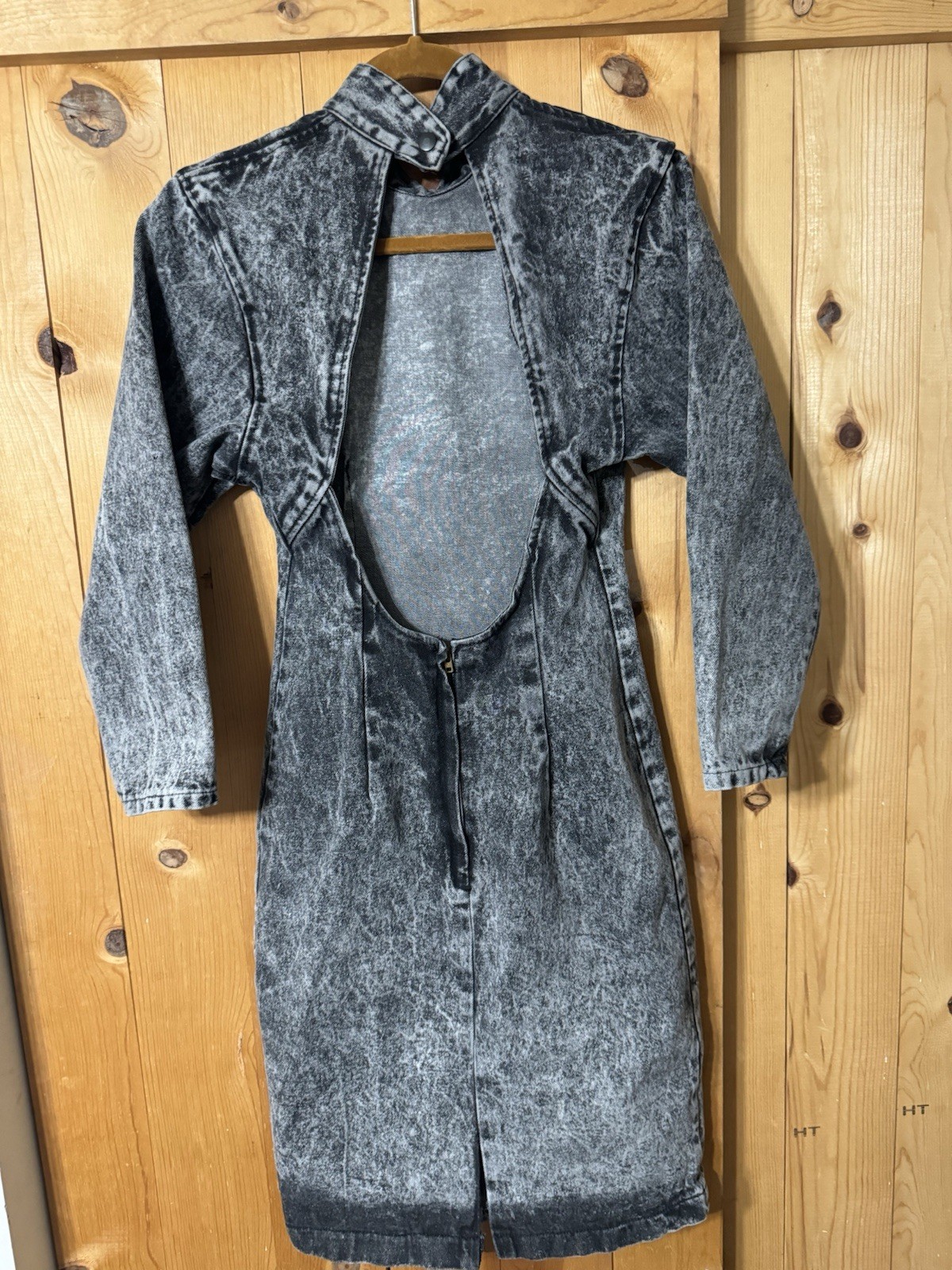 80&rsquo;s VTG Paris Blues Stonewashed Black Acid Wash Bodycon Dress Juniors 7 XS/S