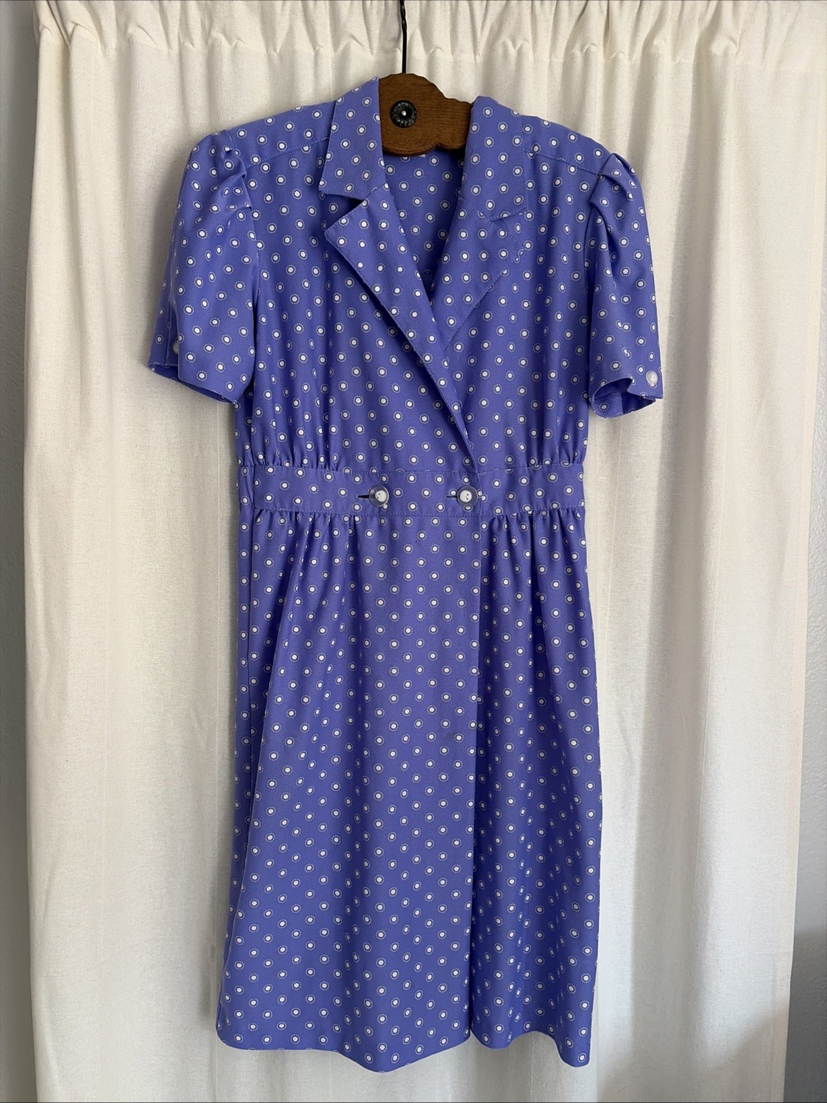 Purple Polka Dot Dress Polyester Size M Made In USA Vintage 80s 40s revival