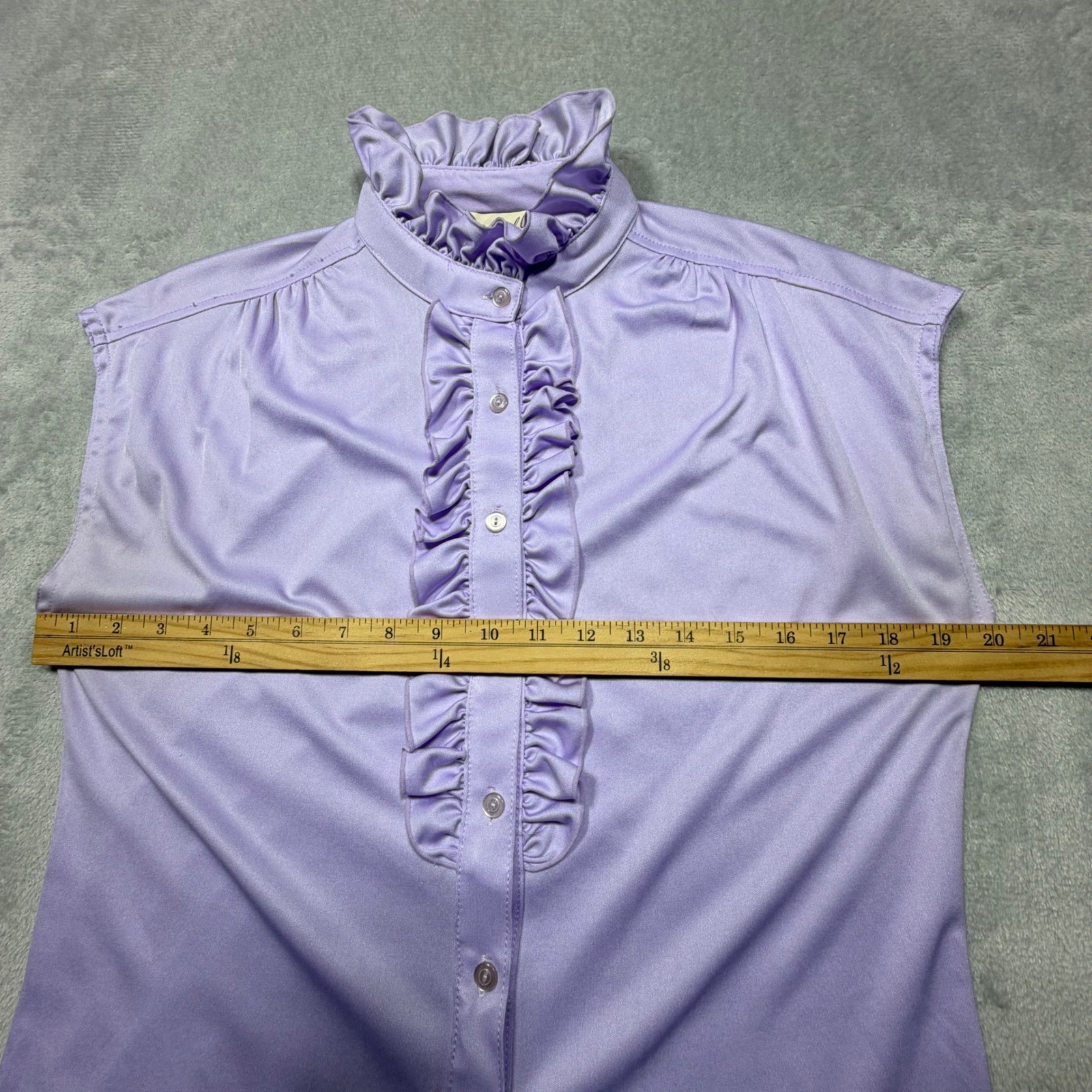 Vintage Gabrielle Lavender Ruffle Blouse Sleeveless Purple 70s Large 100 Poly