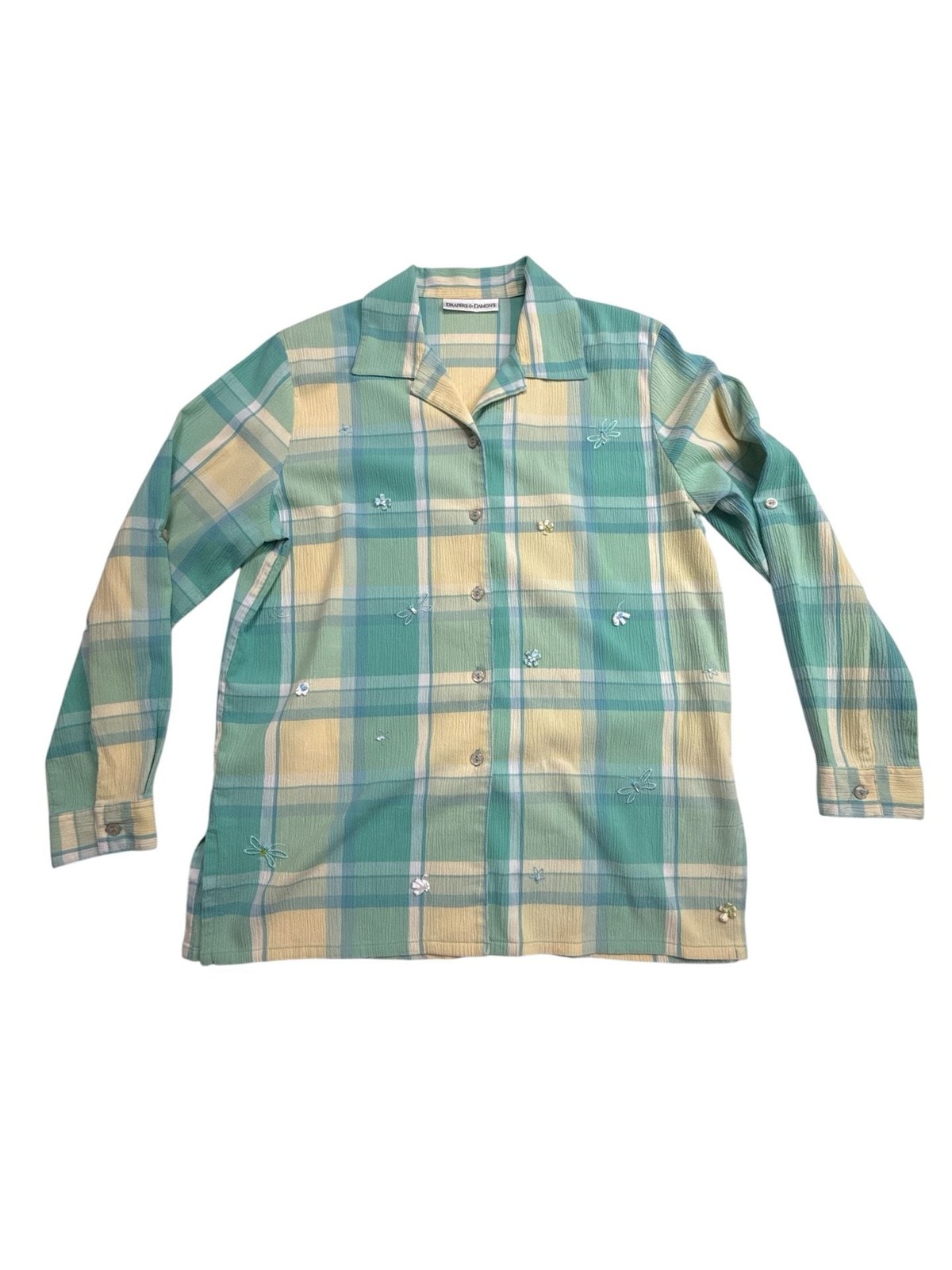 VTG Draper&rsquo;s & Damon&rsquo;s Shirt Jacket Top Size S Plaid Long Sleeves Green Blue
