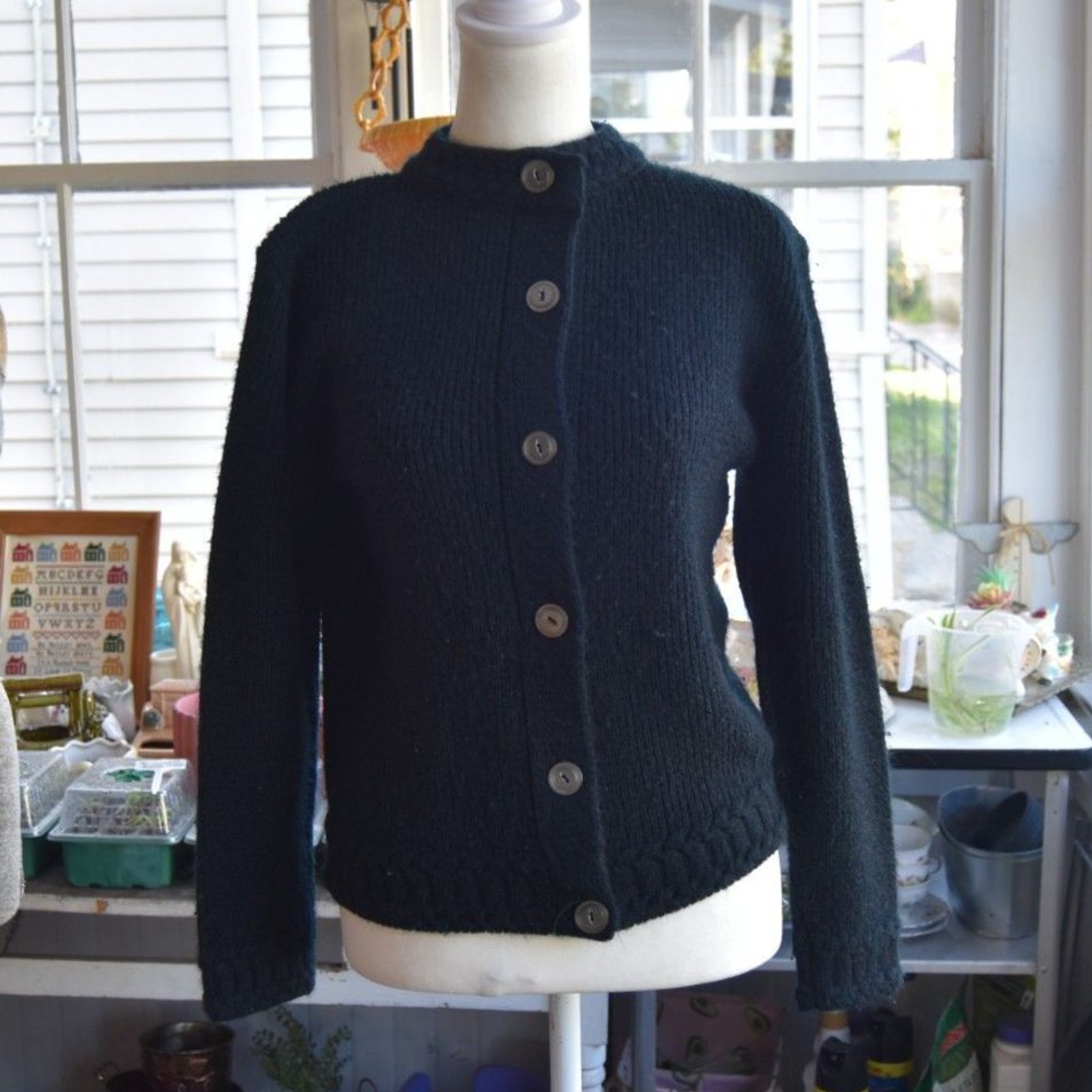 Vintage 60s 70s Carol Brent Navy Cardigan Sweater Orlon Acrylic Black M
